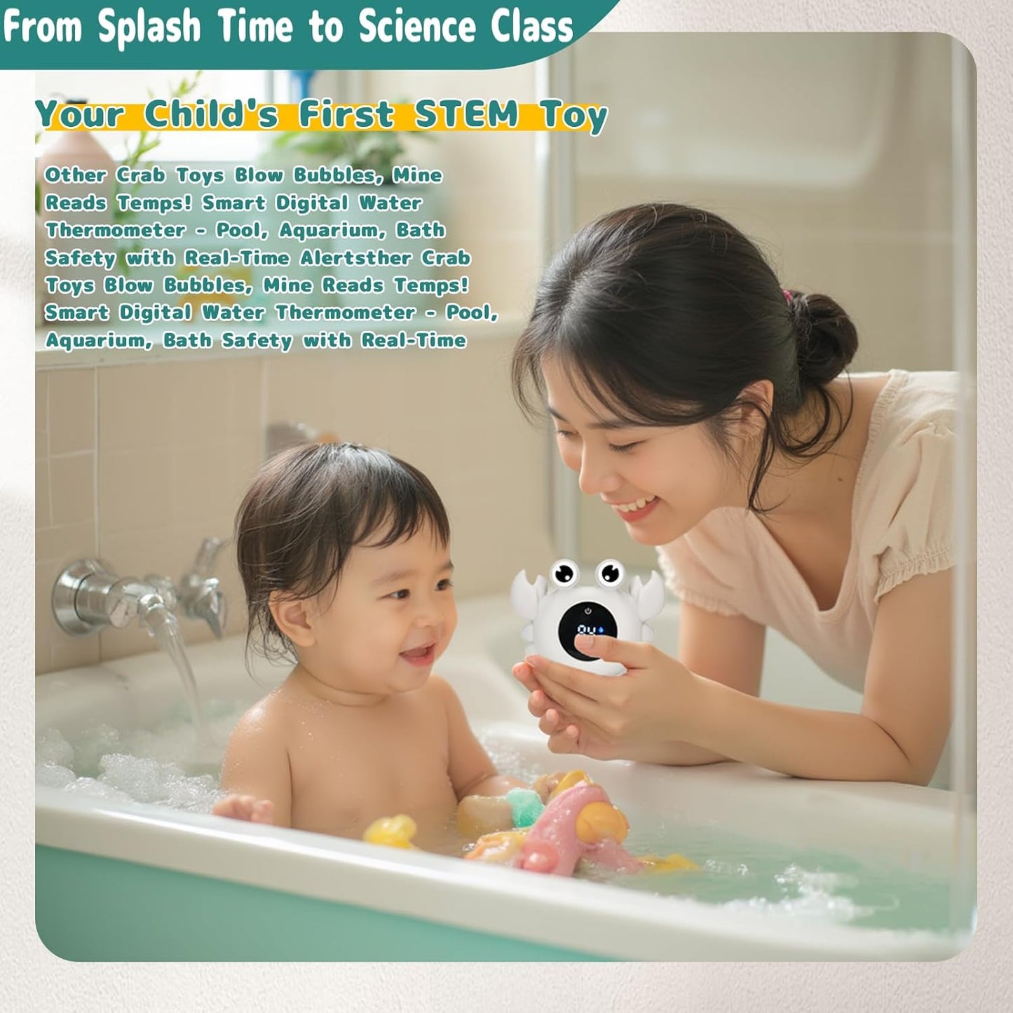 TKY Baby Bath Thermometer with Floating Toys & Room Temperature Monitor - Rechargeable Digital Thermometer with Temperature Alerts, Bath Essentials for Newborns, Infants (Advanced Grey)