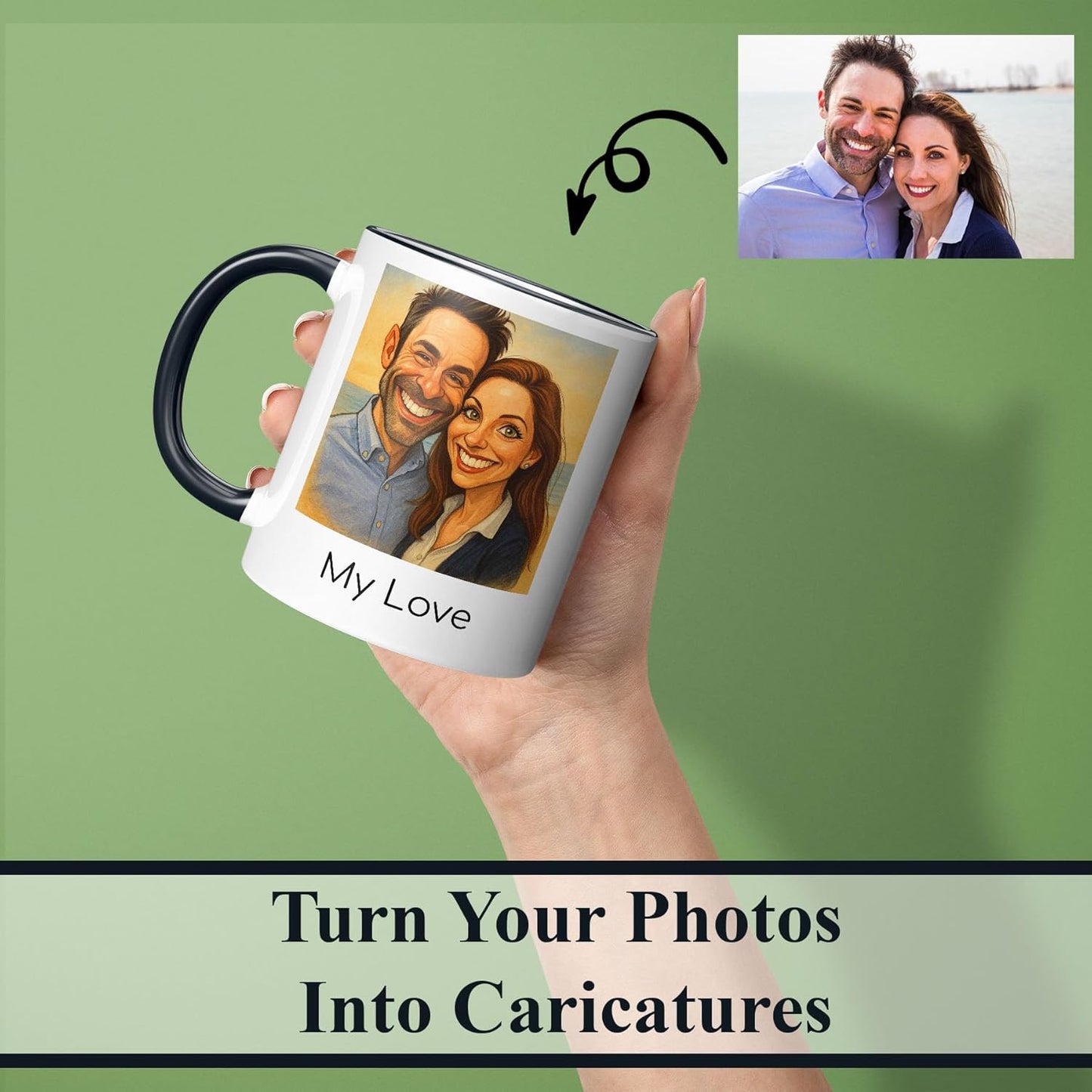 Personalized Coffee Mug, Custom Photo Caricature Gift, Funny Customized Coffee Gift for Men & Women, Custom Mugs with Pictures, Light Blue 11oz Father's Day Mug