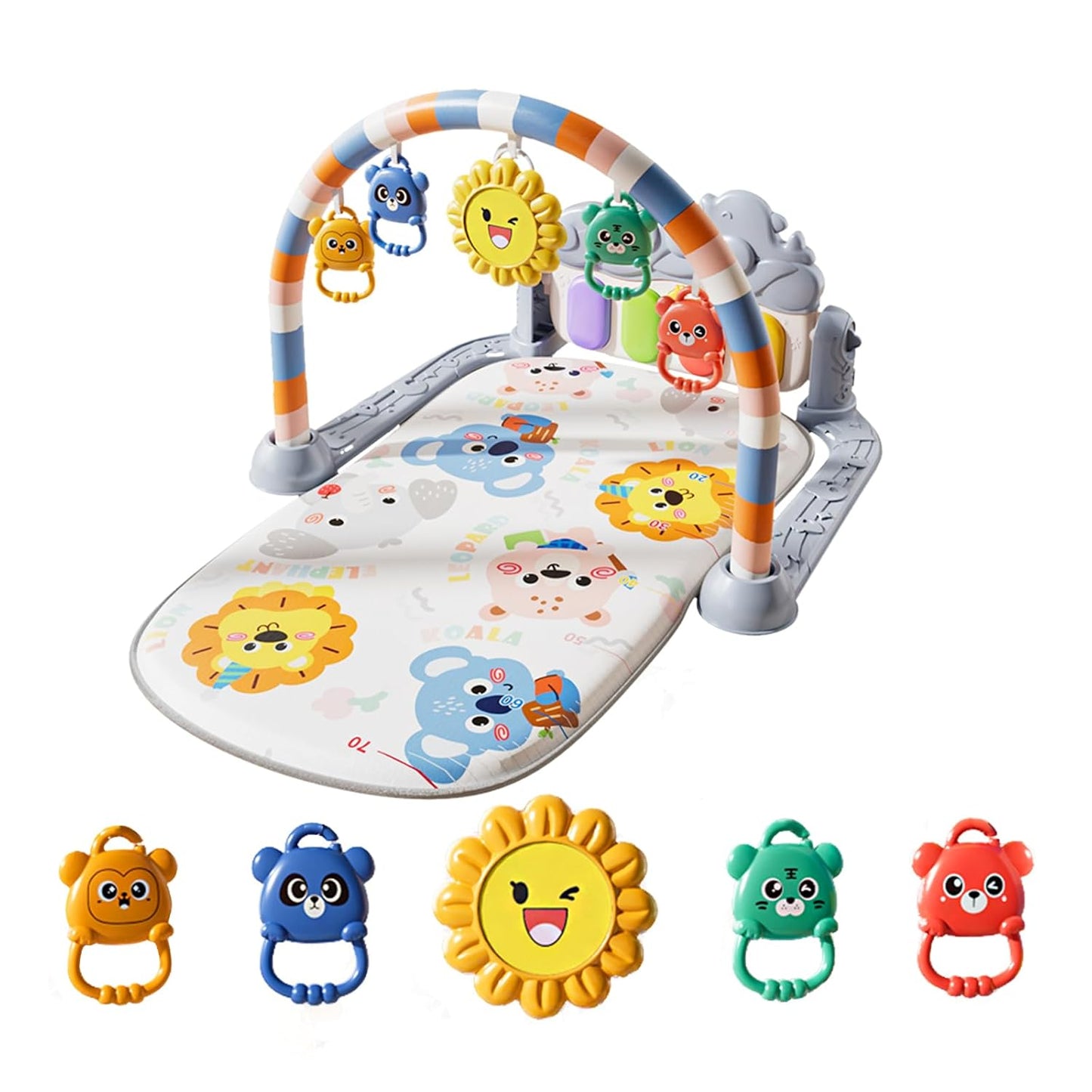 Alive Lovely Baby Gyms Play Mats, Musical Activity Center Baby Piano Gym Mat, Music and Lights Tummy Time Padded Mat for Newborn Newborn 0 to 3 6 9 12 Months