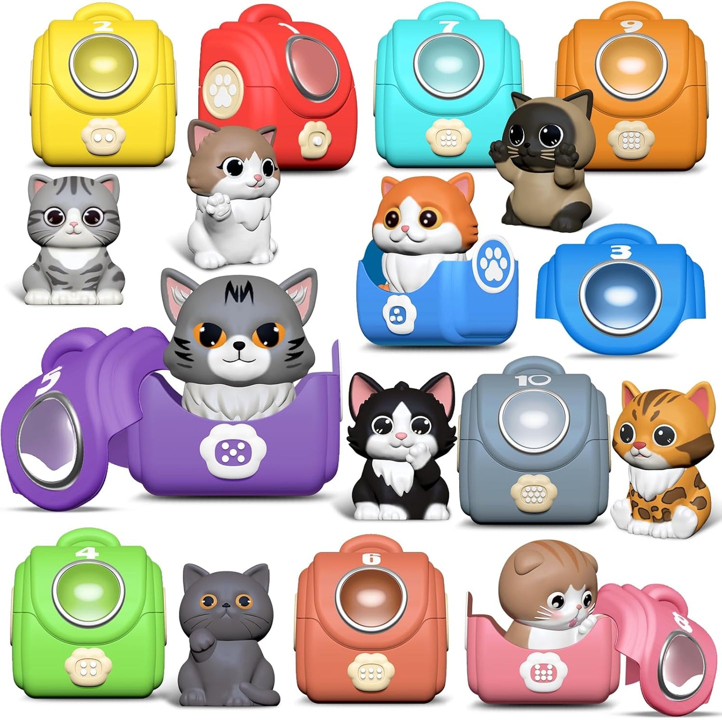 Learning Toy for Toddlers 1 2 3 Year Old, 20 Pcs Cat Toys for Kids, Counting, Matching & Sorting Montessori Educational Sensory Toys, Christmas Birthday Easter Gift for Baby Boy Girl 1-3