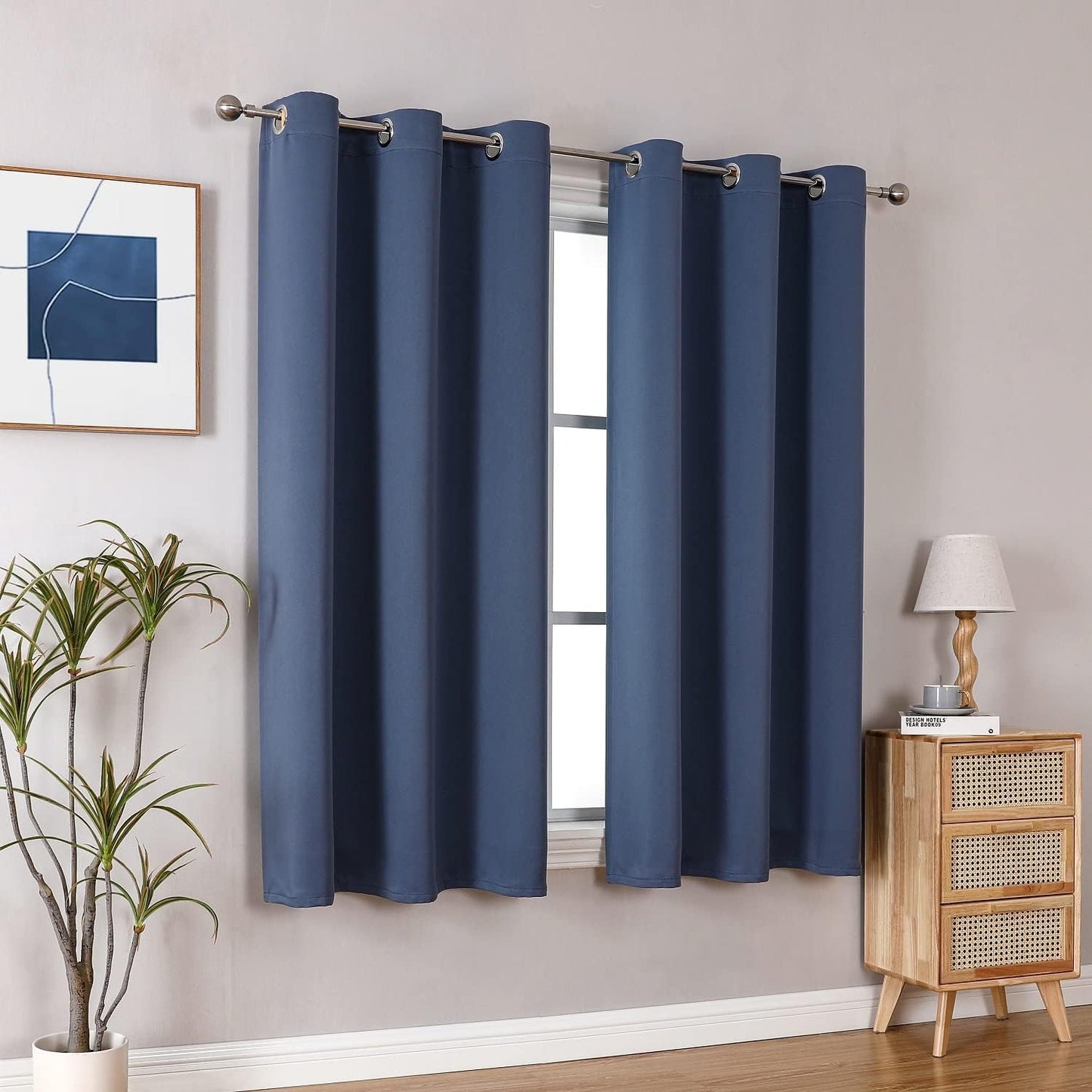ChrisDowa Grommet Blackout Curtains for Bedroom and Living Room - 2 Panels Set Thermal Insulated Room Darkening Curtains (Stone Blue, 38W x 54L)