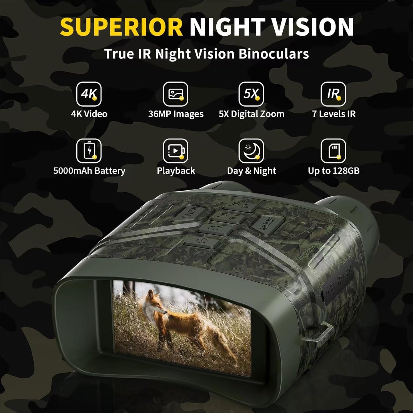 Night Vision Goggles - 4K Night Vision Binoculars for Adults, 3'' HD Screen Binoculars can Save Photo and Video with 32GB TF Card, Camouflage