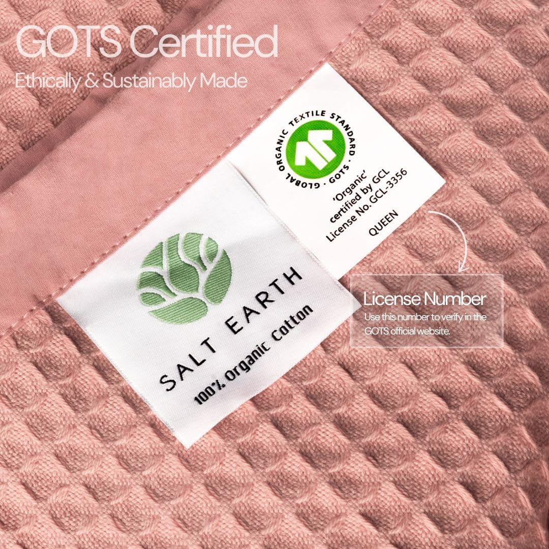 Salt Earth GOTS Certified 100% Organic Cotton Throw Blanket, 60" X 80" Blankets & Throws for Bed, Throw Blanket for Couch,Modern & Cozy Blanket, All Season Waffle Blanket, Soft Blanket (Misty Rose)