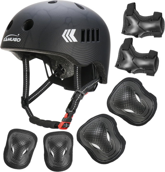 KAMUGO Kids Bike Helmet Set, Toddler Helmet for Ages 2-8 Boys Girls with Sports Protective Gear Set Knee Elbow Wrist Pads for Skateboard Cycling Scooter Rollerblading