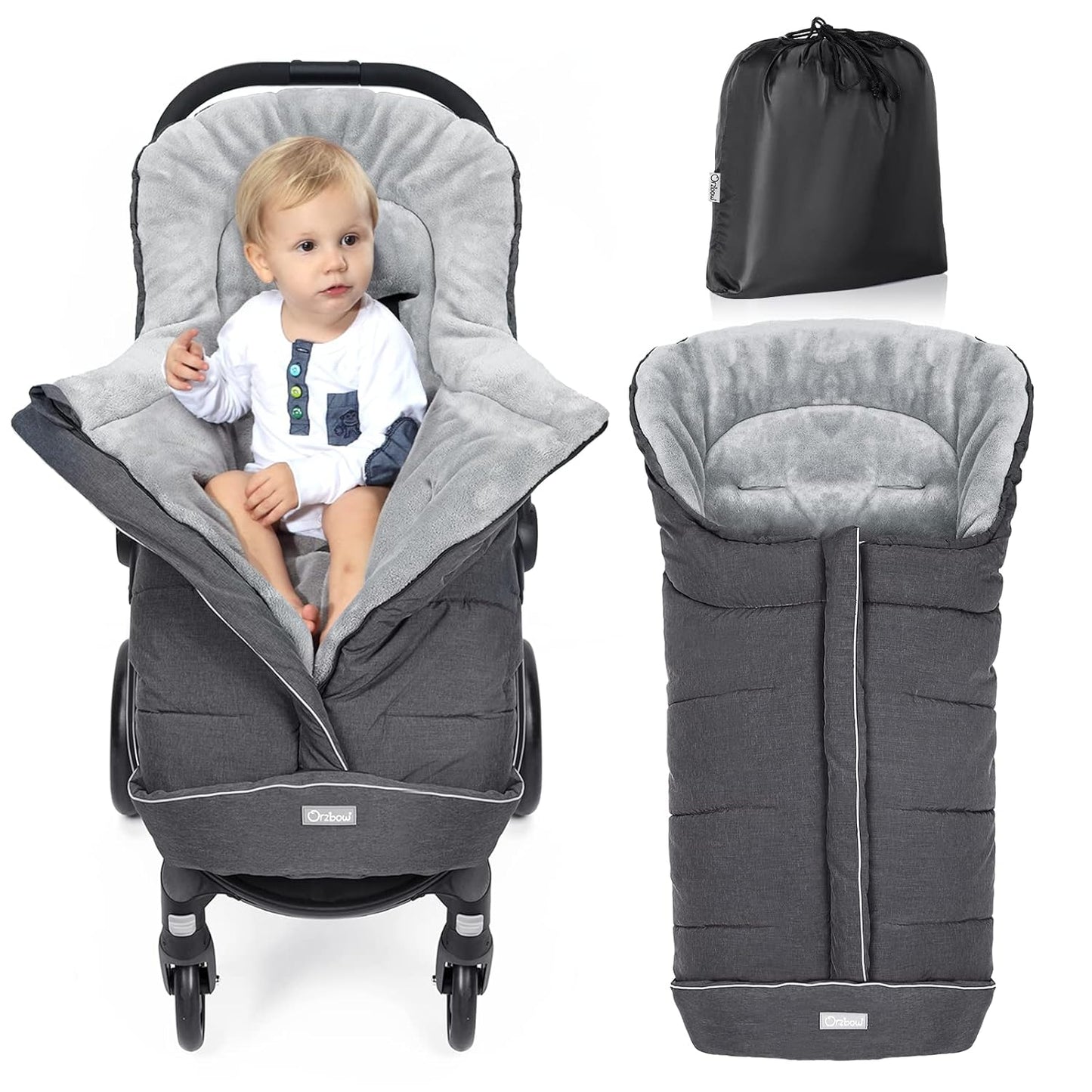 Orzbow Universal Stroller Footmuff, Winter Warm Baby Bunting Bag for Stroller - Cold Weather Zipper Strollers Sleeping Bag, Water-Repellent, Winter Essentials Must Have for Toddler Kids, Dark Grey