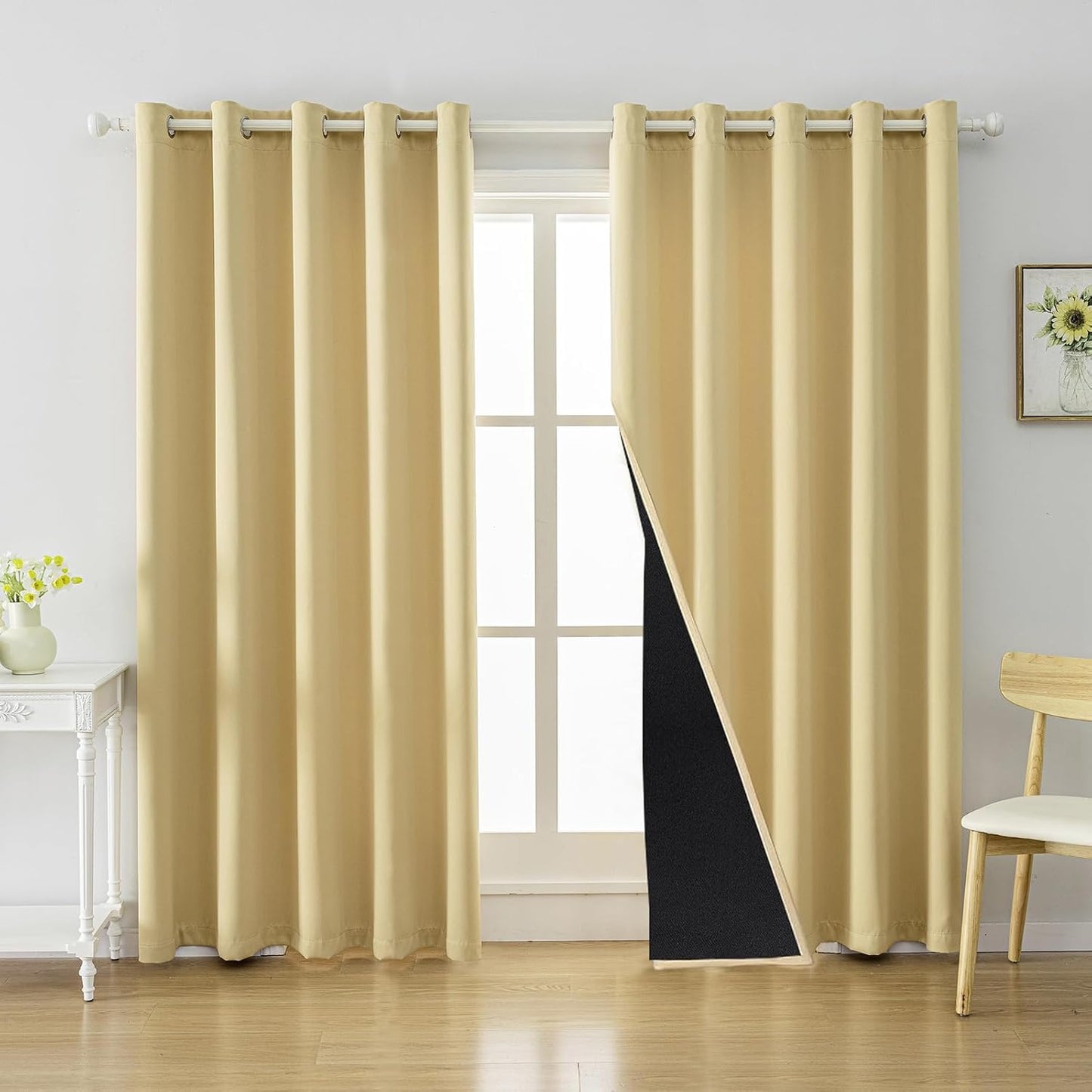 Anytime 100% Blackout Curtain Set, Thermal Insulated & Energy Efficiency Window Draperies for Guest Room, Full Shading Panels for Shift Worker and Light Sleepers（Beige, 2 Panels, 70W x 95L）