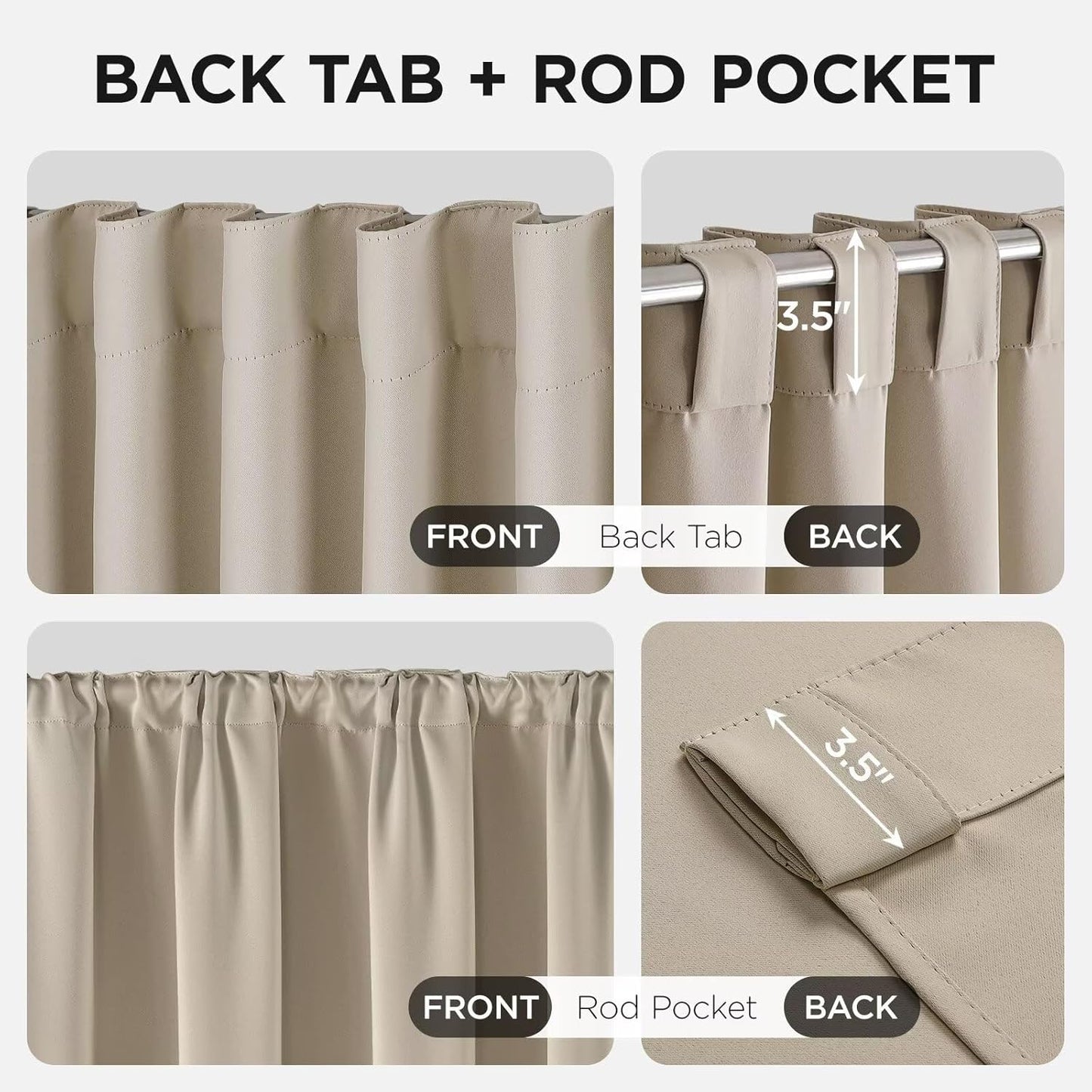 Joydeco 90 Inch Blackout Curtains for Bedroom, Thermal Insulated Black Out Curtains 2 Panels Set, Room Darkening Drapes for Living Room Window Rod Pocket Back Tab (W37 x L90 Inch, Light Beige)