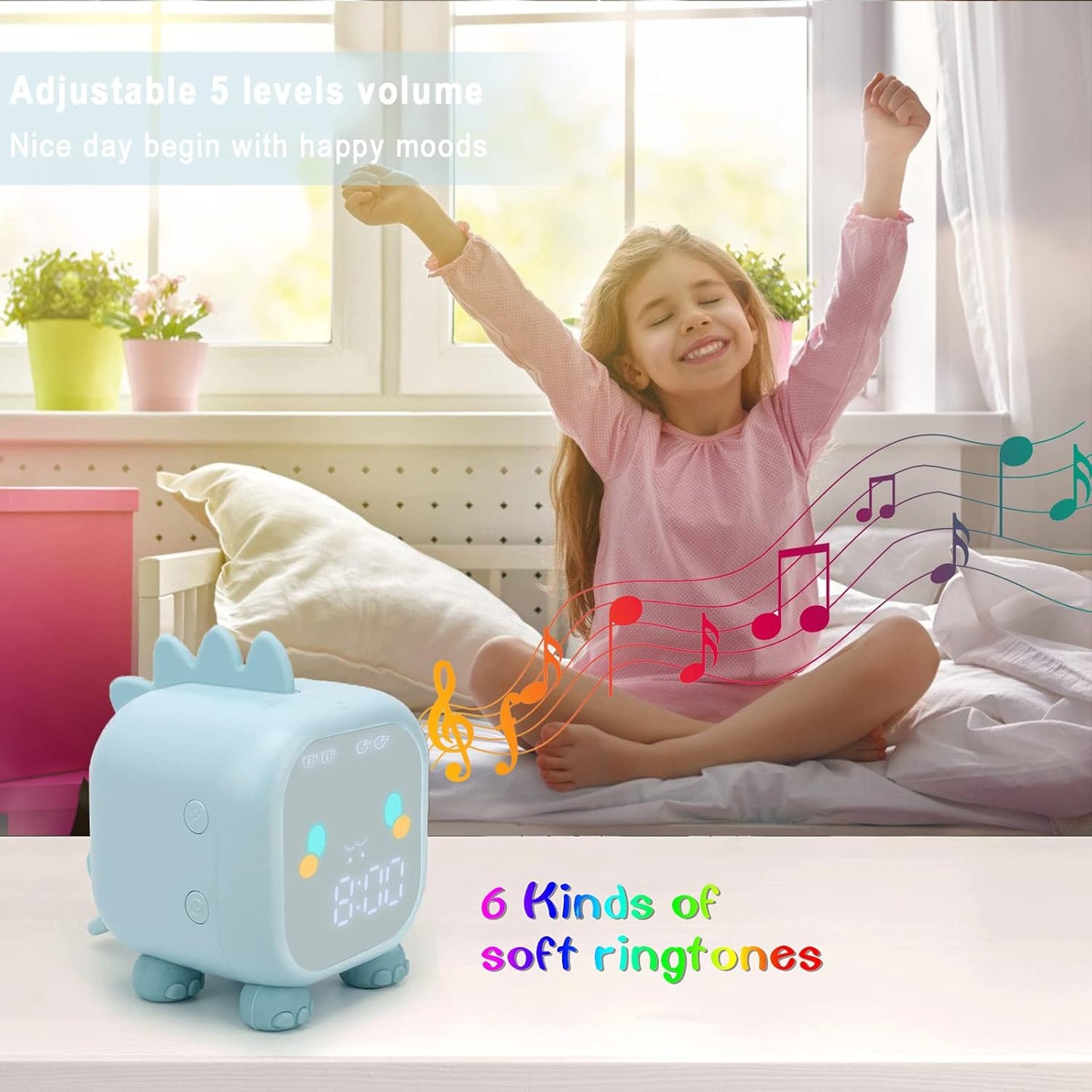 Kids Dinosaur Alarm Clock Boys Blue Alarm Clocks with Night Light Digital Alarm Clock for Kids Boy Children