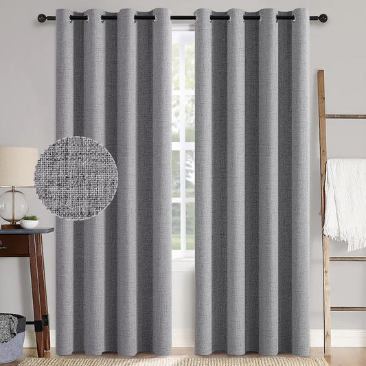 MIULEE Linen Texture Curtains for Bedroom Solid 100% Blackout Thermal Insulated Grey Curtains Grommet Room Darkening Curtains/Draperies Luxury Decor for Living Room Nursery 52x108 Inch (2 Panels)