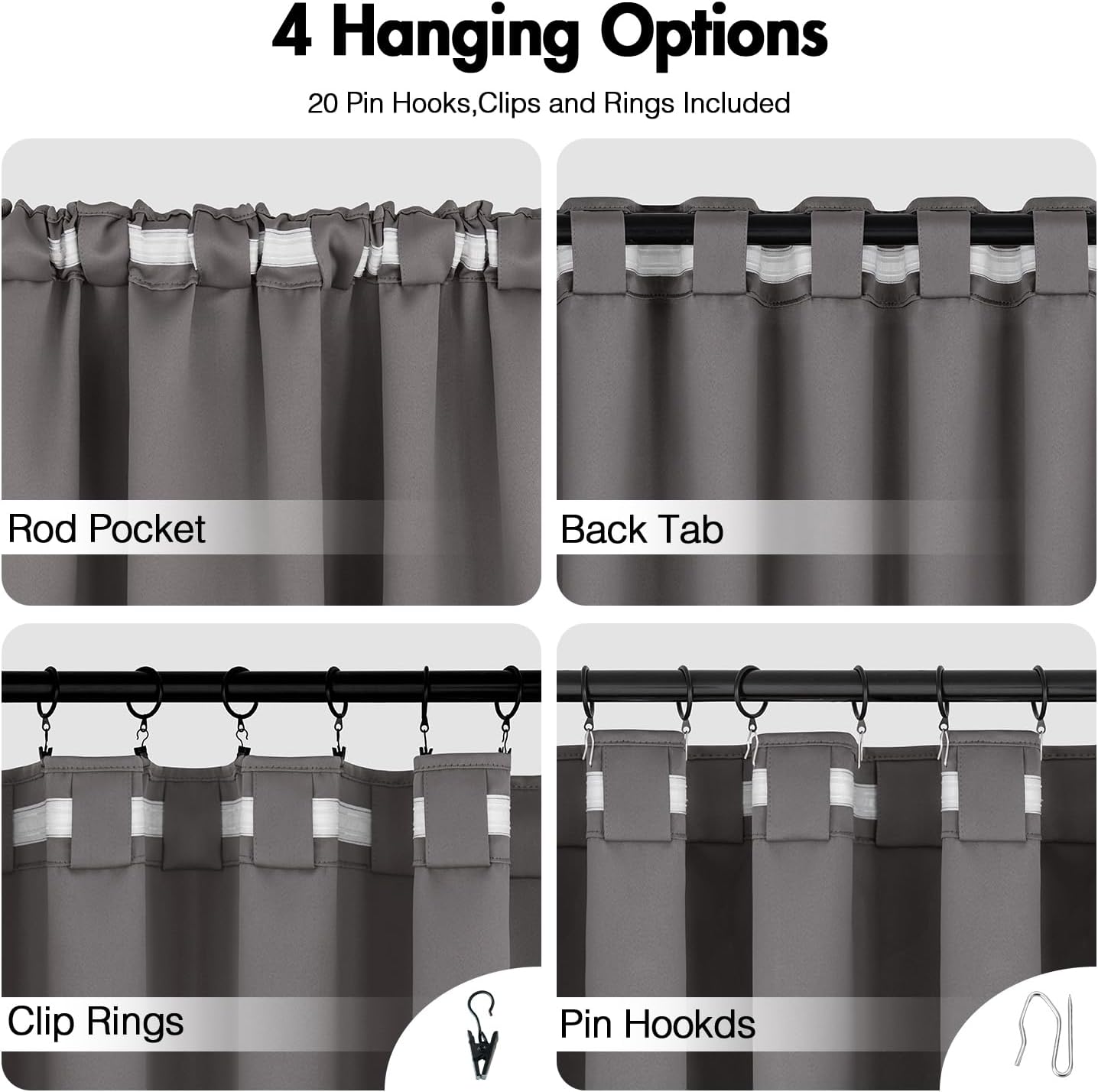 ANRODUO Back Tab Blackout Curtains for Bedroom Living Room, Rod Pocket Pinch Pleated Thermal Insulated Room Darkening Curtains 84 Inches Long 2 Panels, Grey, 42 x 84 Inch