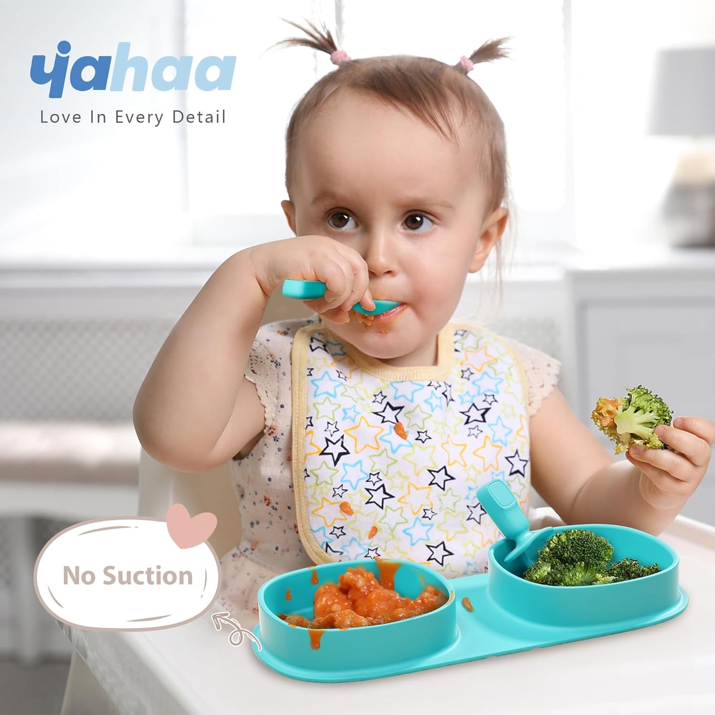 Silicone Foldable Novelty Dinner Plates,Baby Plates Travel Essential with Forks and Spoons,Microwave & Dishwasher Safe,Aqua