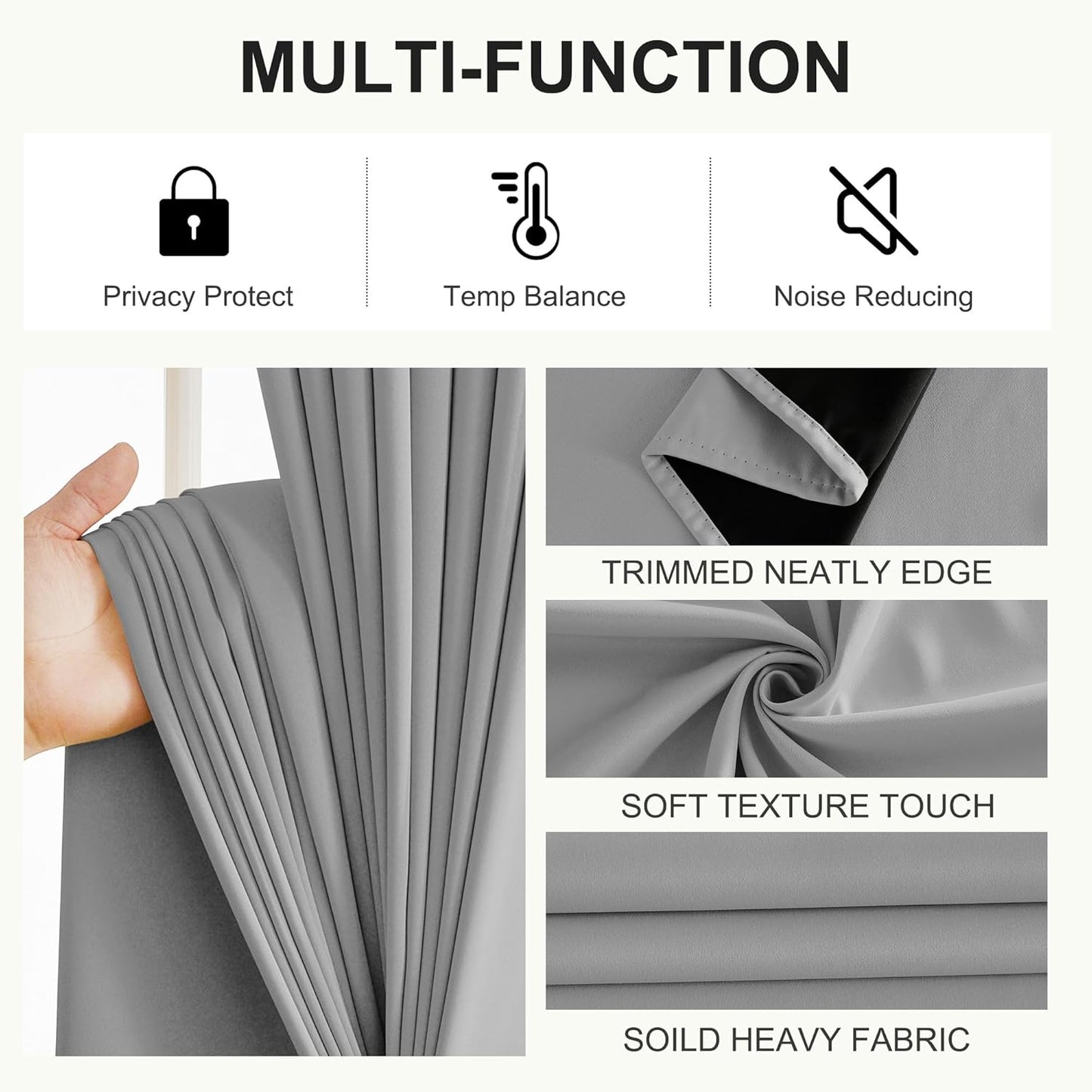 NICETOWN 100% Blackout Window Curtains 84 inches Long 2 Panels Set, Thermal Insulated Grommet Drapes, Room Darkening Curtain for Bedroom Living Room(W52 x L84 Inch, Silver Grey)