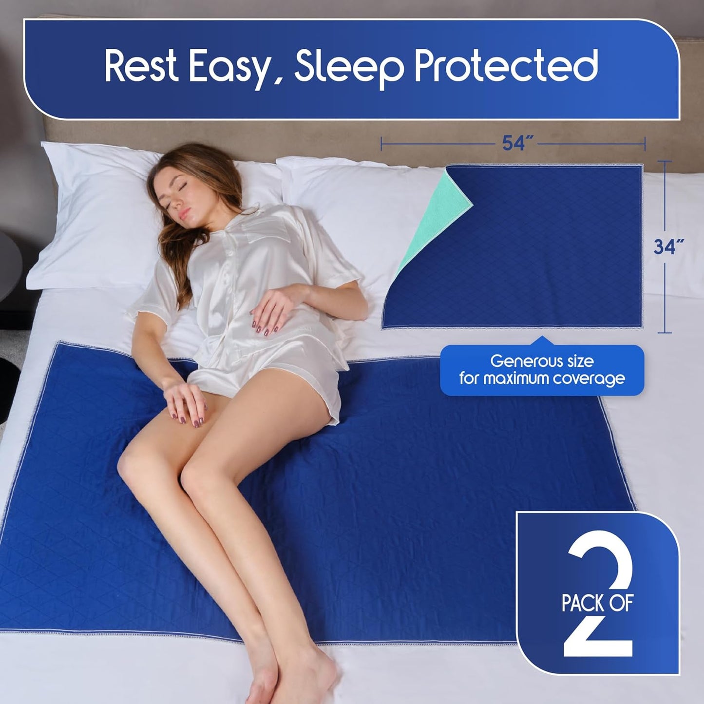Inspire Waterproof Mattress Protector, 2 Pack - Dark Colored to Hide Stains, Extra Large 34 x 54, Quilted Bed Pad for Incontinence Washable, for Adults and Kids