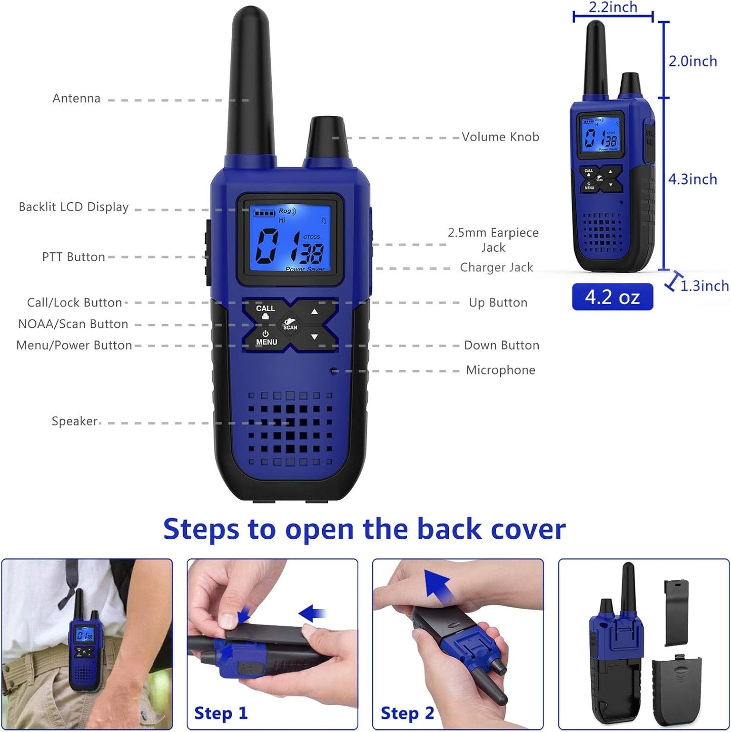 Walkie Talkies Rechargeable for Adults Long Range with NOAA Weather Alert, Multi-Purpose 2 Way Radios 4 Pack for Team Work Seniors Care Kids Adventure Family Camping Hiking Skiing Cruise