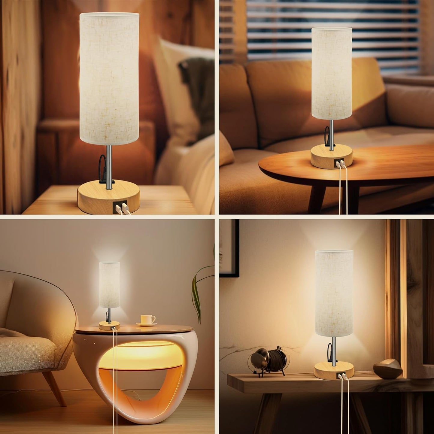 Touch Control Table Lamp for Bedroom, Bedside Lamp with USB Charging Port & AC Outlet, 3 Brightness Levels Adjustable, Nightstand Light