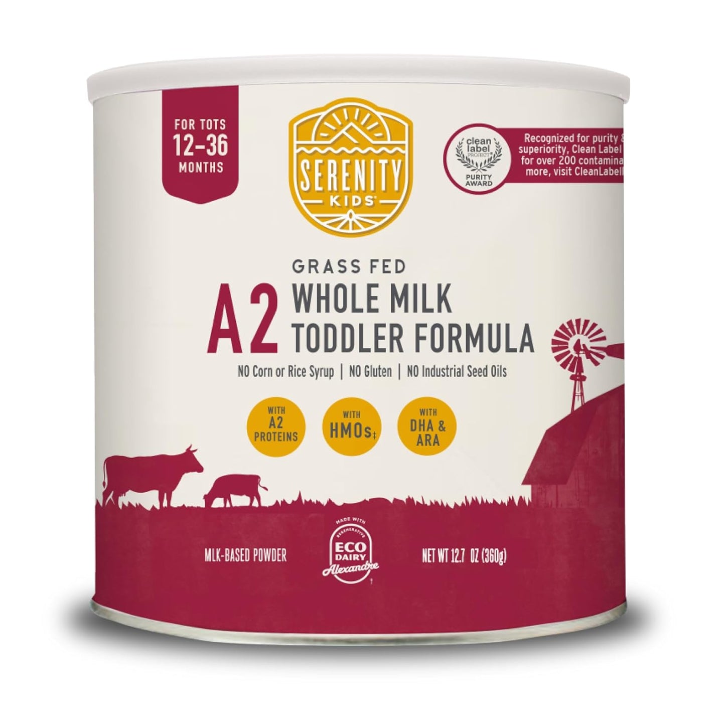Serenity Kids Organic Toddler Formula Powder - Grass Fed A2 Whole Milk Powder - Prebiotics & DHA for Growth - Clean Label Project Purity Award Certified - 21 Oz, 6 Pack