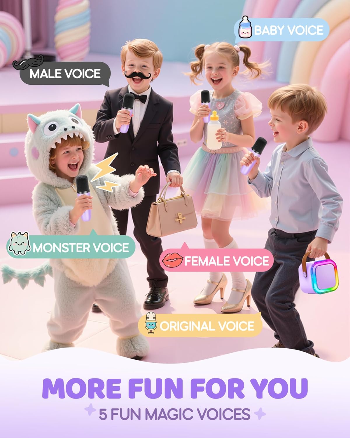 IROO Mini Karaoke Machine for Kids, 2025 TOP Toys Birthday Gifts Ideas for Girls Ages 4, 5, 6, 7, 8, 9, 10, 12+ Years Old, Portable MP3 Player with 3 Wireless Mics for Party