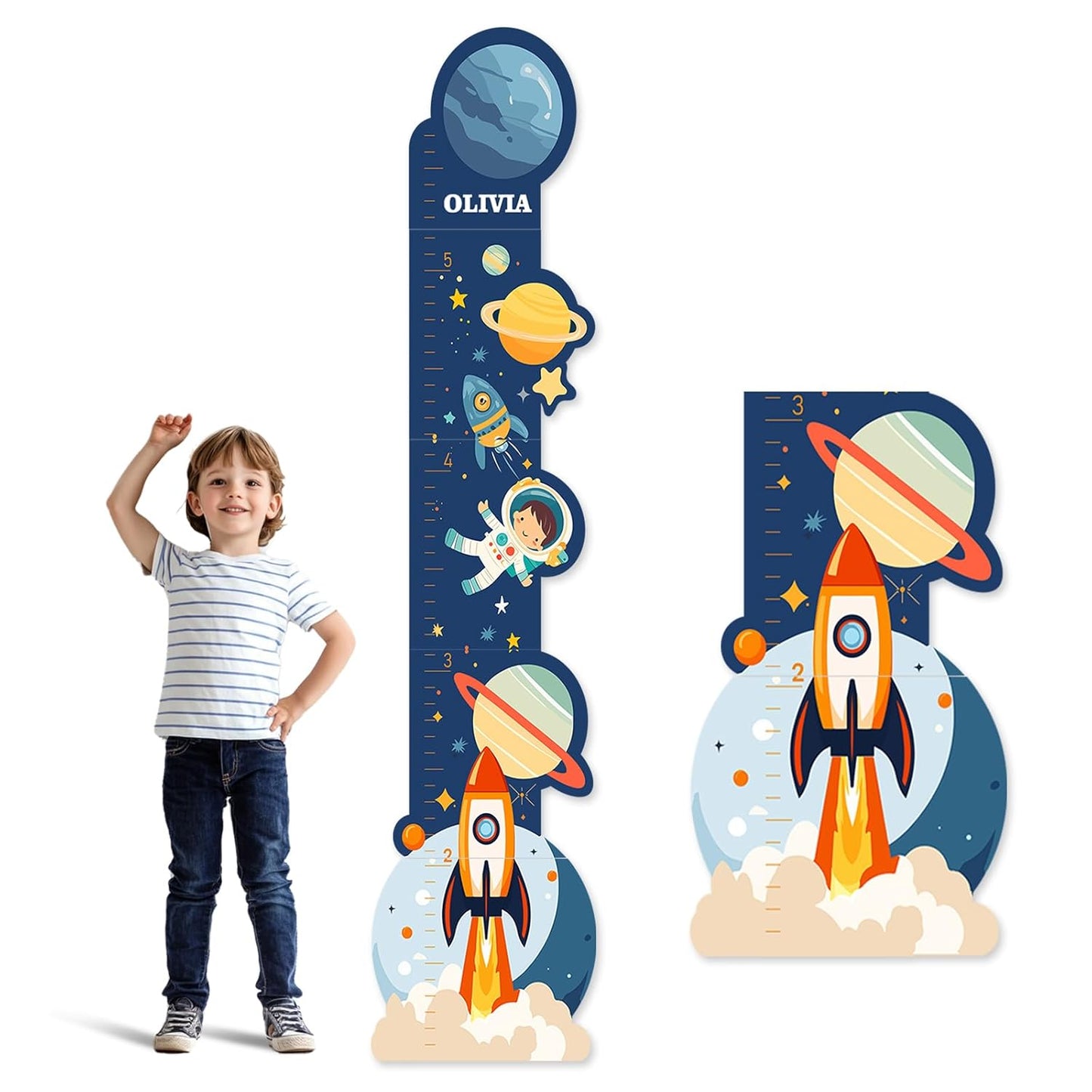 Personalized Name Wooden Growth Chart Wall Decor – Kids' Space Height Measurement Chart for Baby, Boys & Girls Room 62.5" x 15.5"