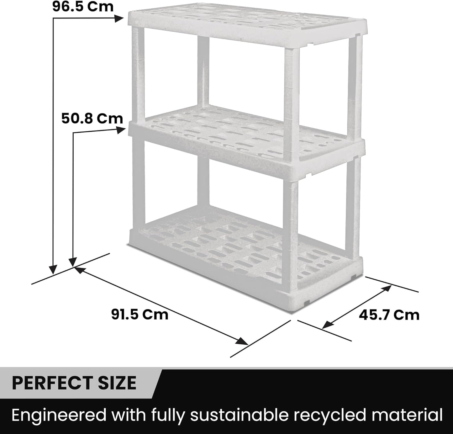 Oskar Storage Shelves - Bathroom Wall Organizer, Kids Room Toys Book Shelf, No Drill Heavy Duty, Kitchen Closet Garage Outdoor 3 Tier Stackable Plastic Shelving Unit