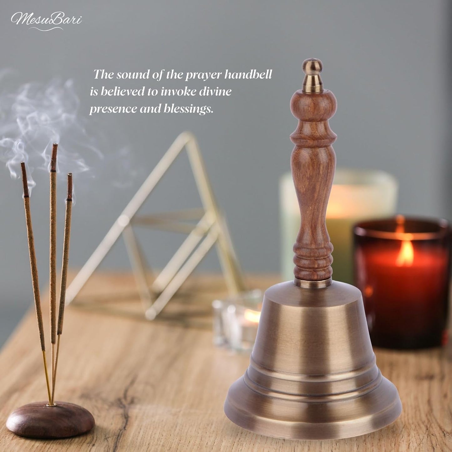 Premium Solid Brass Service Bell Handheld Loud Call Bell with Wooden Handle for Church Restaurant Hotel Reception Office Event Holiday Use Brass Finish 1 Piece 8 Inch by 4 Inch