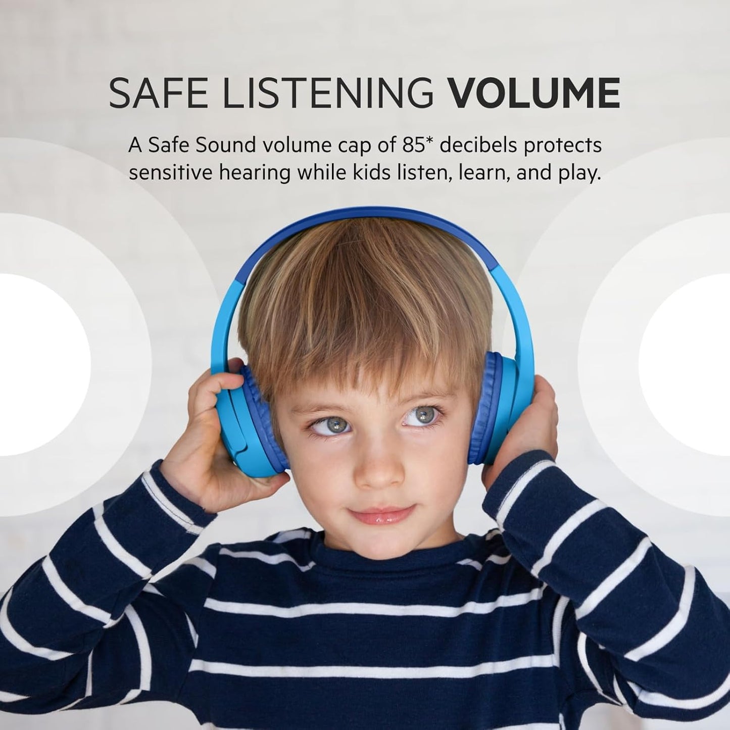Belkin SoundForm Mini - Wireless Bluetooth Kids Headphones, 30H Battery, 85dB Safe Volume Limit, Built-in Microphone - Toddler On-Ear Earphones for iPhone, iPad - Ideal for School - Blue w/ Case