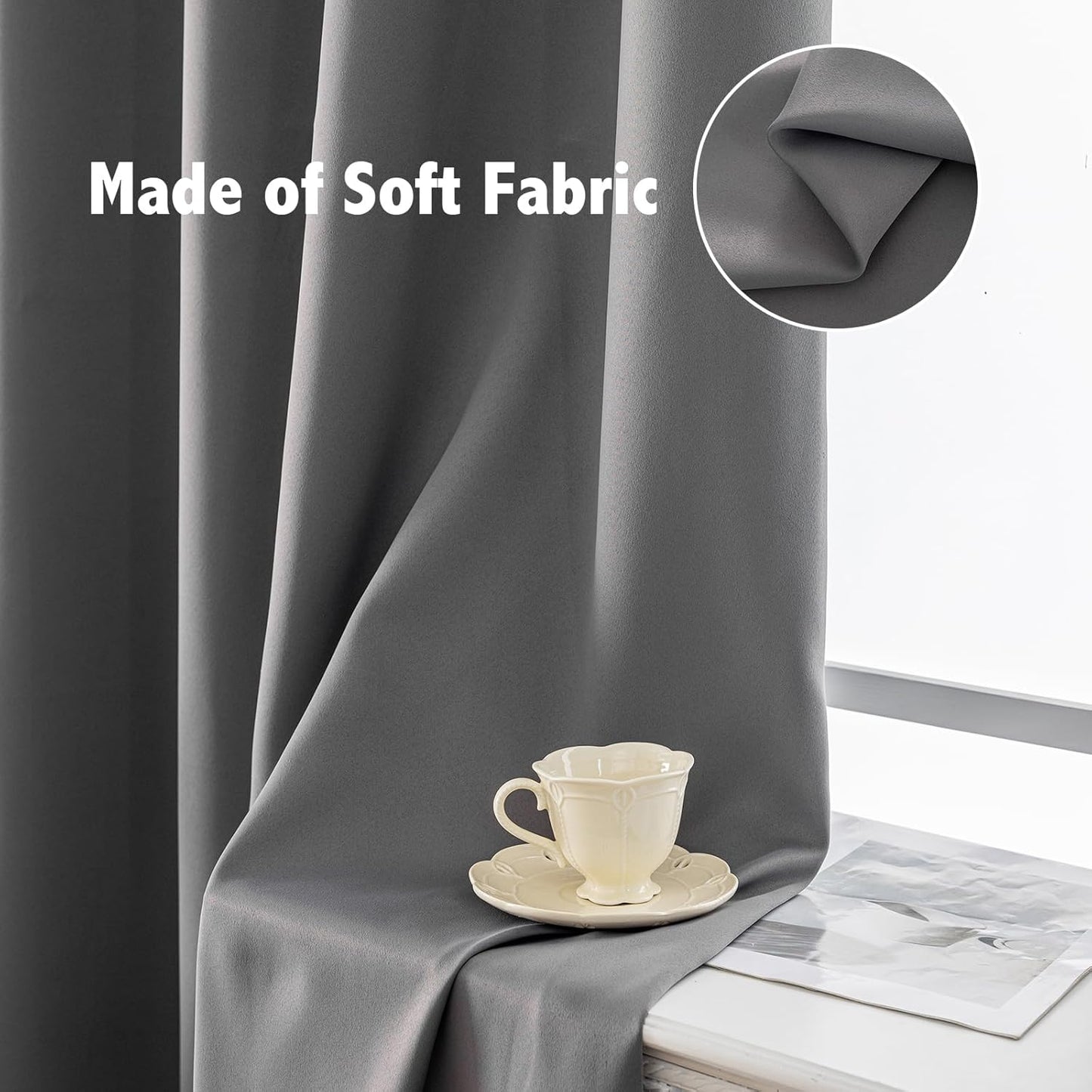 Anytime 100% Blackout Curtain Set, Thermal Insulated & Energy Efficiency Window Draperies for Guest Room, Full Shading Panels for Shift Worker and Light Sleepers（Grey, 2 Panels, 52W x 63L）