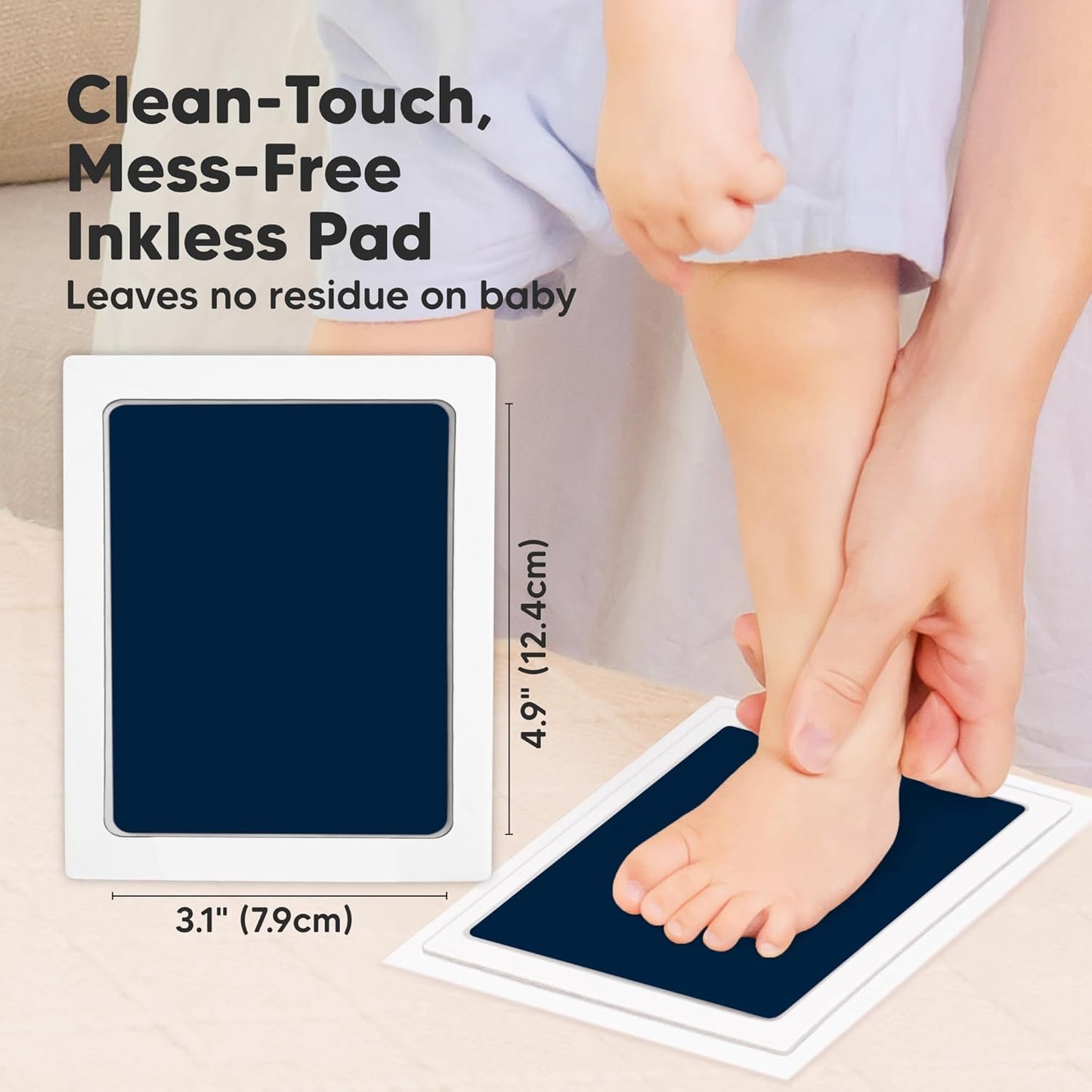 4-Pack Inkless Baby Hand and Footprint Kit - Mess Free Ink Pad for Newborn Keepsake, Dog Nose & Paw Print Kit, Clean Touch Ink Pad for Baby Hand & Footprints, Ideal New Mom Gifts (Navy, L)