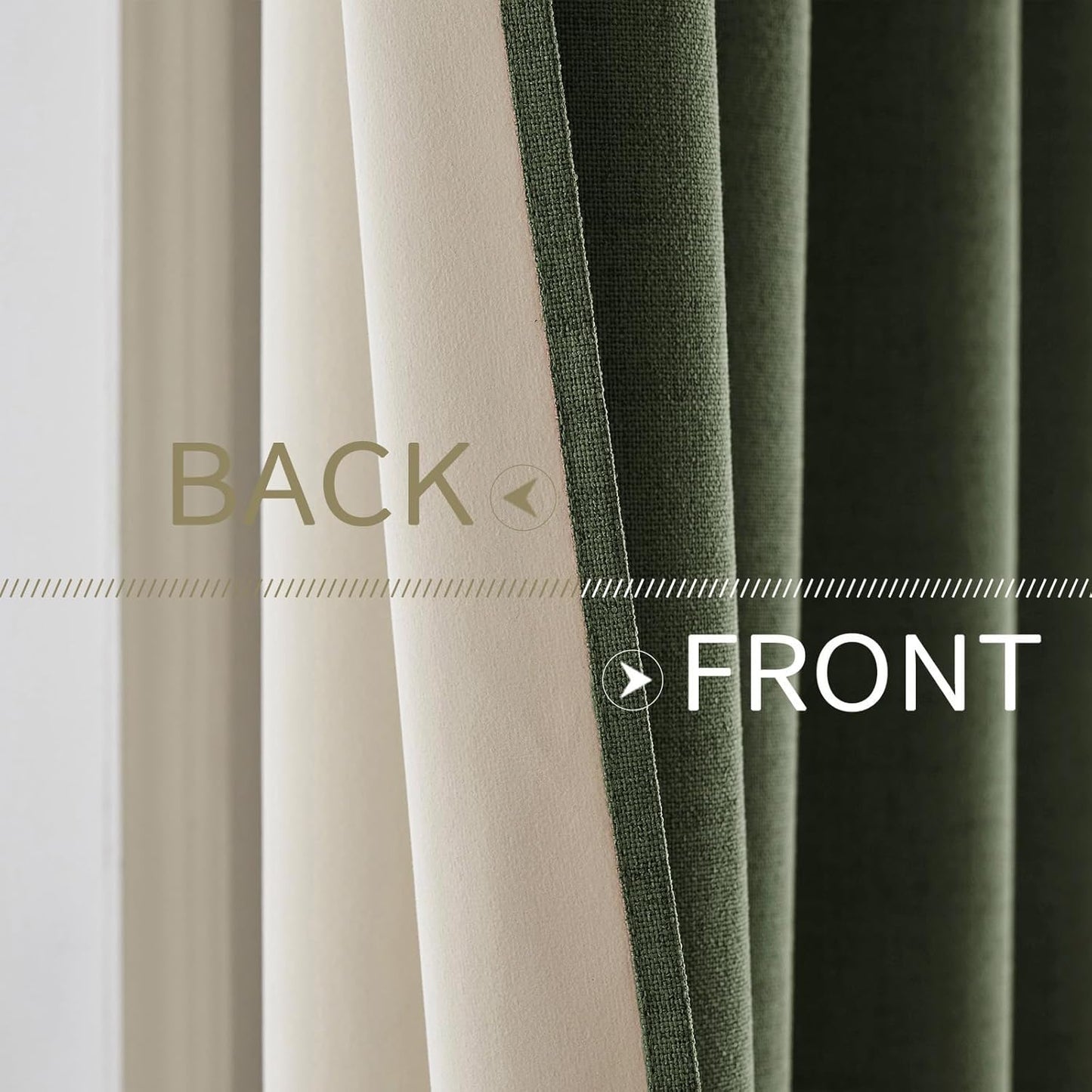 MIULEE 100% Blackout Linen Textured Curtains for Bedroom Solid Thermal Insulated Olive Green Grommet Room Darkening Curtains & Drapes Luxury Decor for Living Room Nursery 52 x 45 Inch (2 Panels)