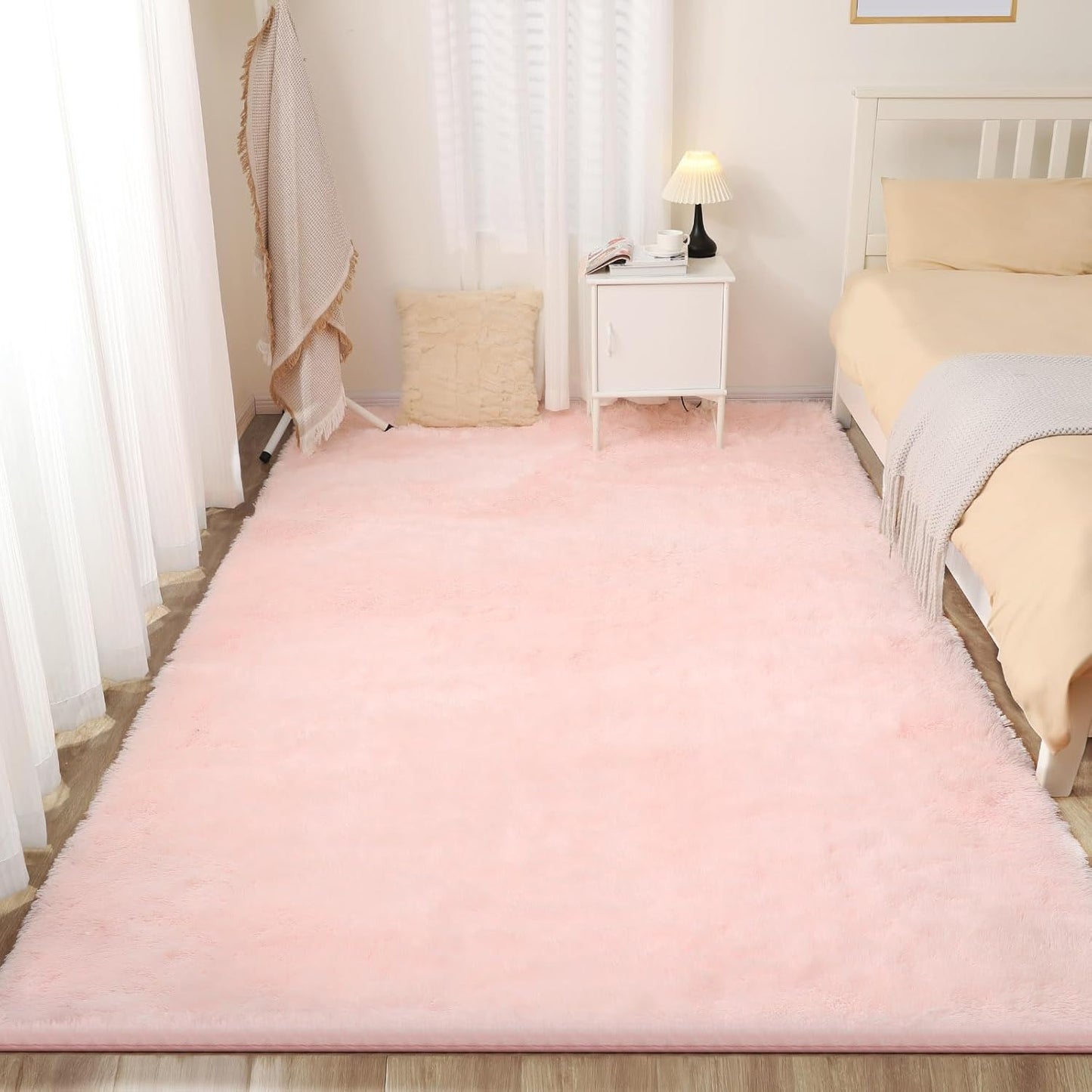 Pink Rug, 4x5.8 Area Rugs for Bedroom, Soft Plush Area Rugs for Living Room, Non-Slip Indoor Carpet for Nursery, Study Room, Playroom, Home Decor