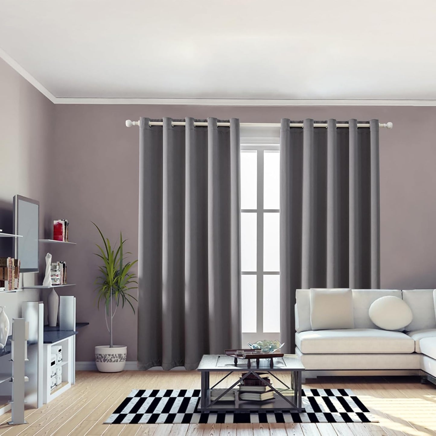 Anytime 100% Blackout Curtain Set, Thermal Insulated & Energy Efficiency Window Draperies for Guest Room, Full Shading Panels for Shift Worker and Light Sleepers（Grey, 2 Panels, 70W x 84L）