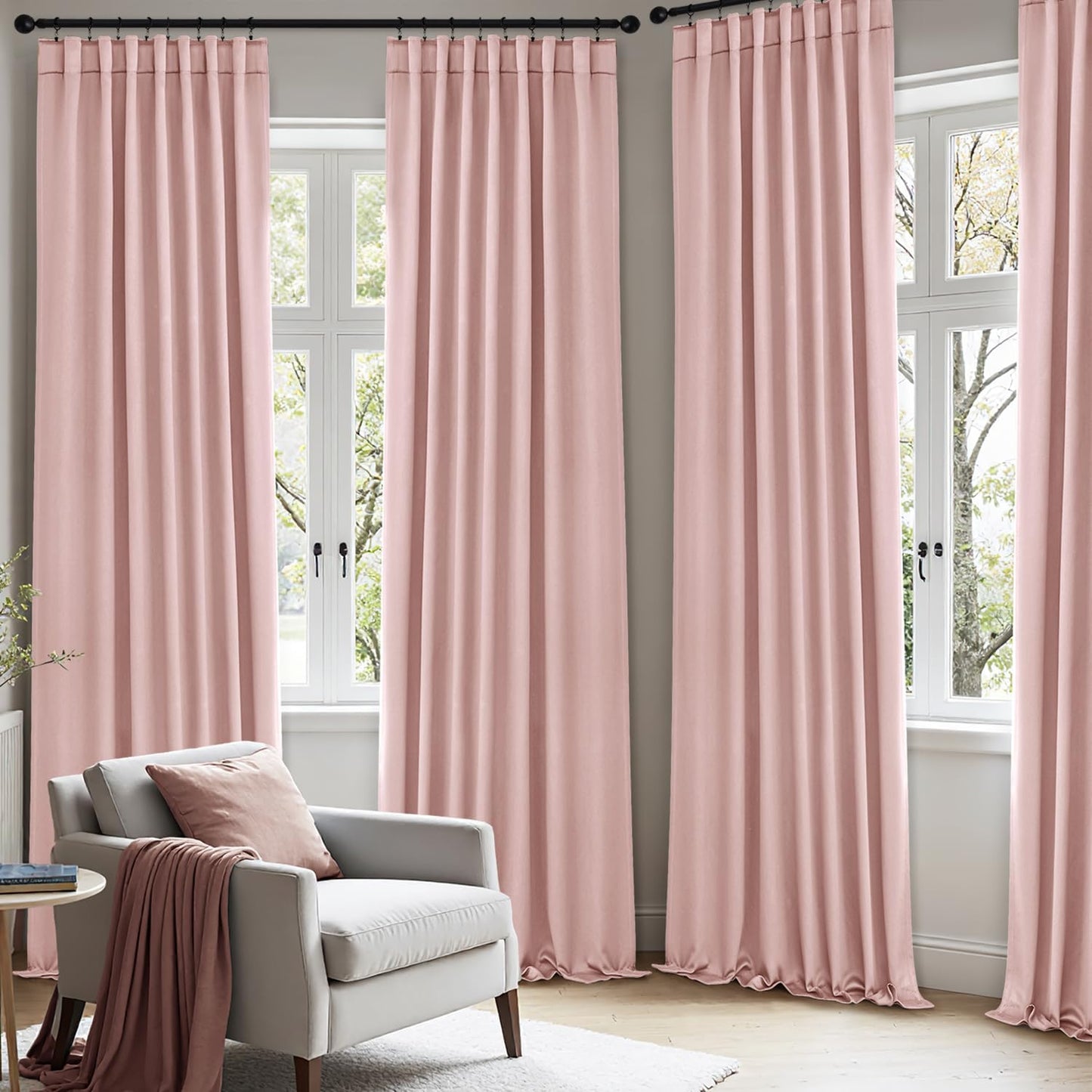 ANRODUO Light Pink Blackout Curtains for Girls Bedroom Living Room 96 Inches Long 2 Panels, Back Tab Rod Pocket Pinch Pleated Thermal Insulated Room Darkening Curtains, 42 x 96 Inch