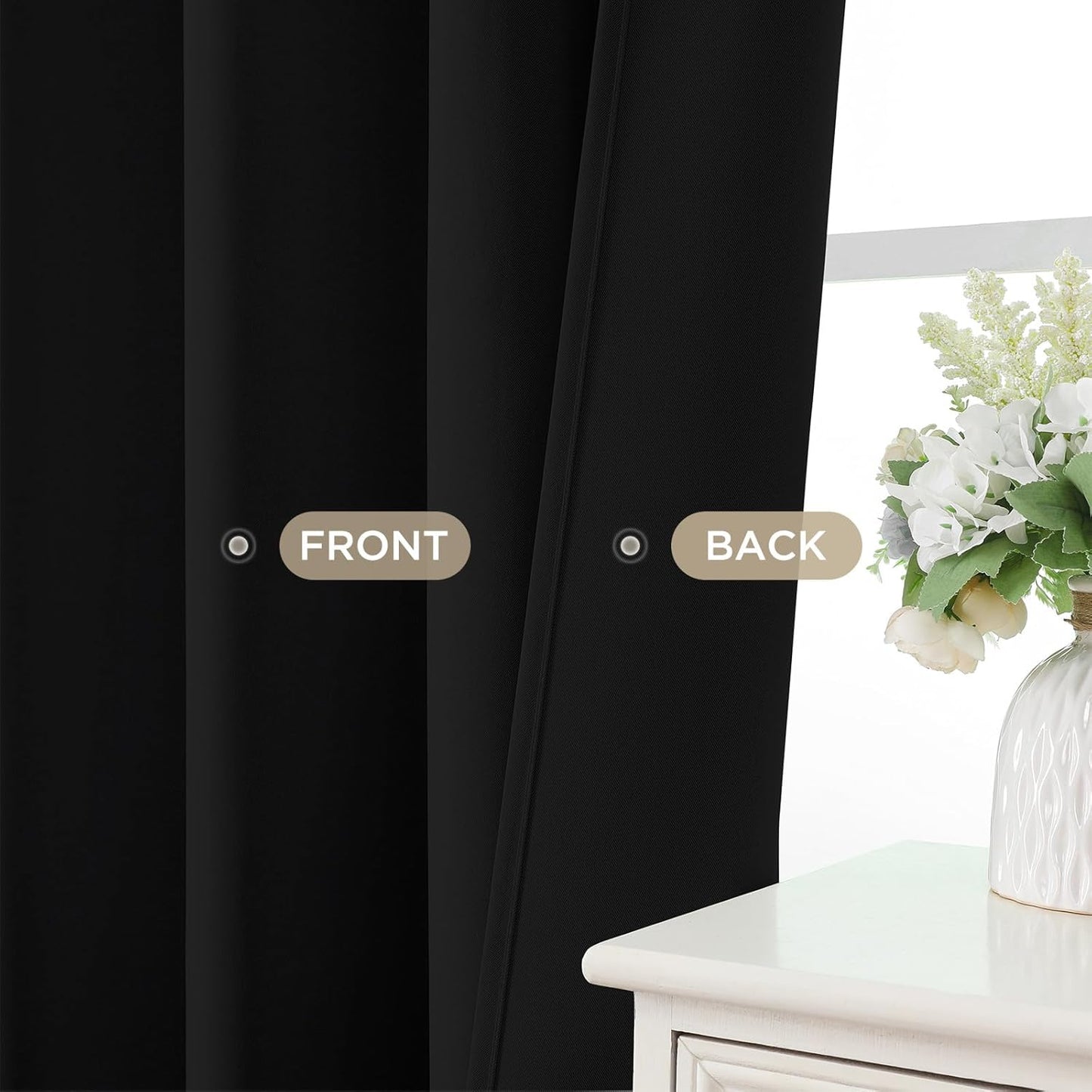 Joydeco 90 Inch Blackout Curtains for Bedroom, Thermal Insulated Black Out Curtains 2 Panels Set, Room Darkening Drapes for Living Room Window Rod Pocket Back Tab (W52 x L90 Inch, Black)