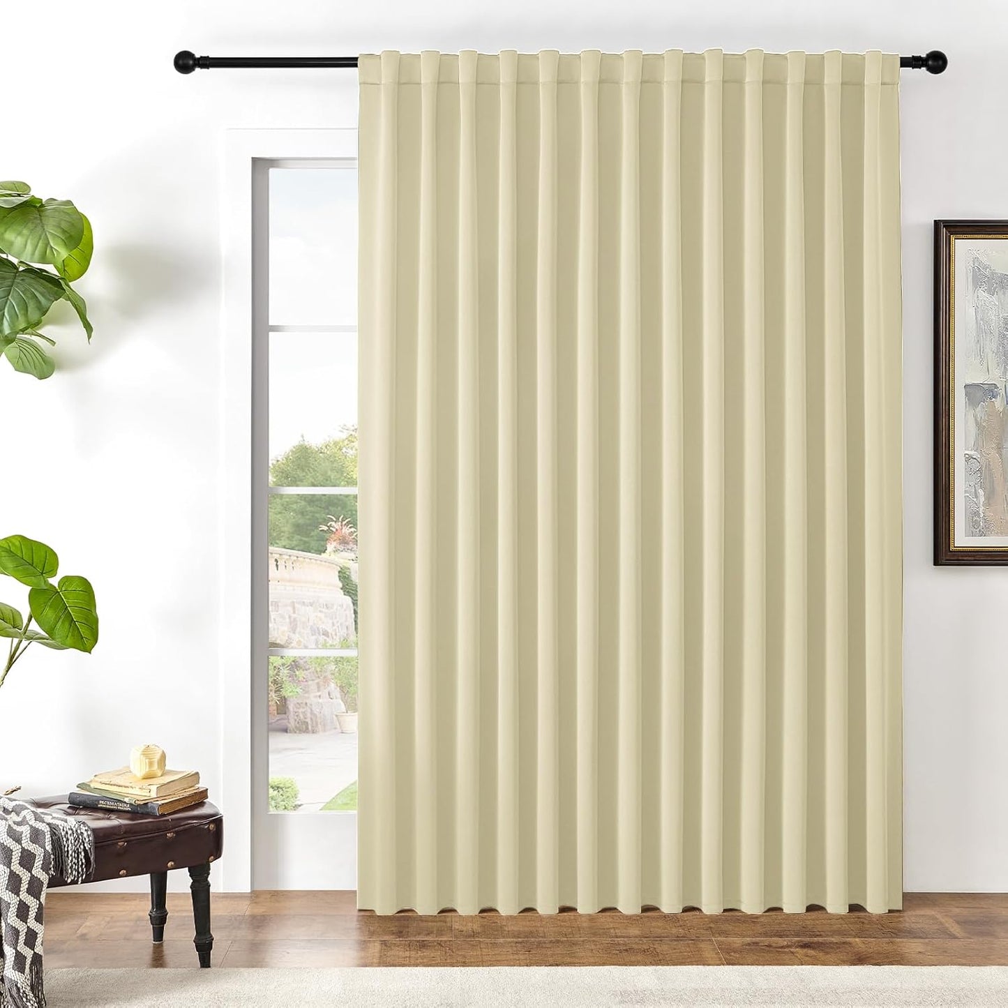 Joydeco Custom Blackout Curtains for Bedroom, 1 Panel Room Darkening Curtains & Drapes for Living Room Window Rod Pocket Back Tab (Custom Size,Light Beige)