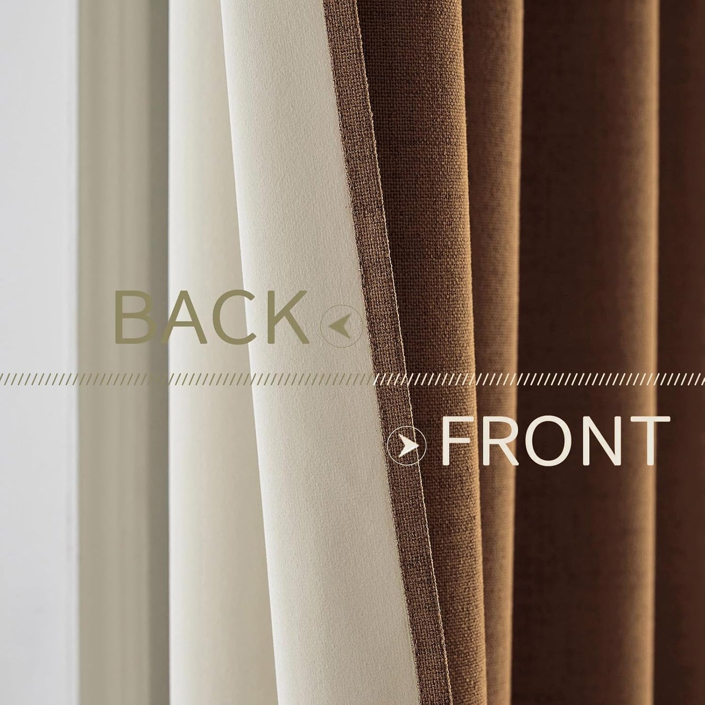 MIULEE 100% Blackout Linen Curtains for Bedroom Thermal Insulated Brown Grommet Room Darkening Curtains & Drapes Fall Decor for Living Room Nursery 52 x 84 Inch (2 Panels)