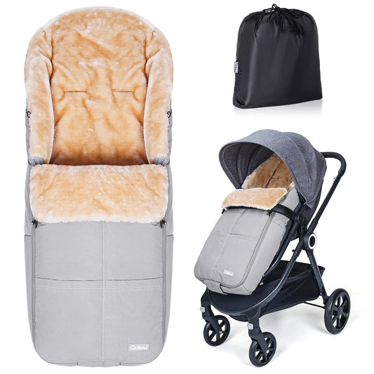 Orzbow Stroller Footmuff Universal | Faux Wool Baby Bunting Bag | Warm, Weather-proof, Adjustable Buckles | Winter Stroller Blanket Cover | Baby Sleeping Bag for Cold Weather Accessories, Light Gray