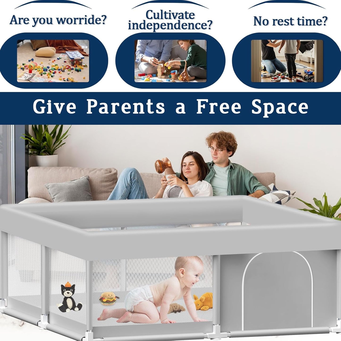 Baby Playpen 50x50 Inch, Playpen for Babies and Toddlers Baby Playpen Fence Playard Activity Center, Without MAT Included
