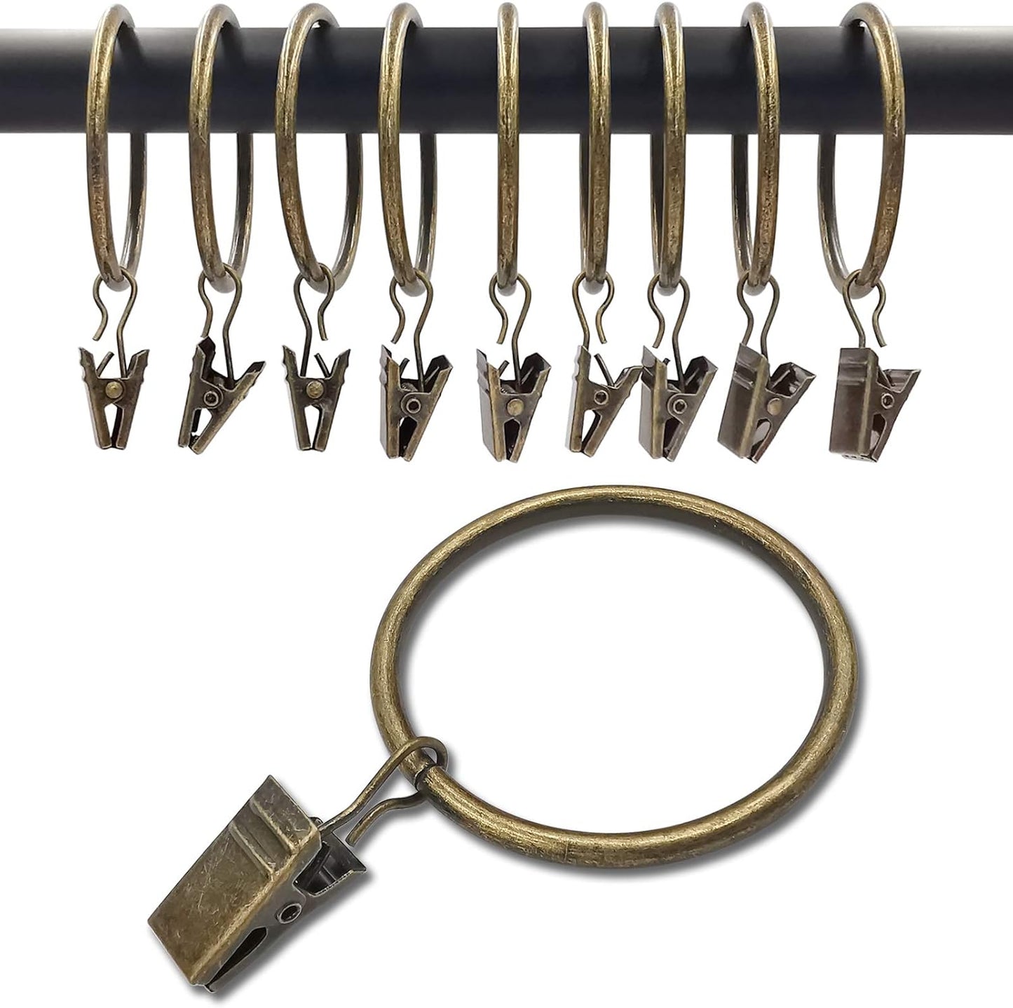 40 Pack Bronze Curtain Rings with Clips, Curtain Hooks Hangers Clip Rings for Hanging Drapes Bows Hat, Drapery Rings 1.77 in I D, Fits up to 1.5 in Diameter Curtain Rod.
