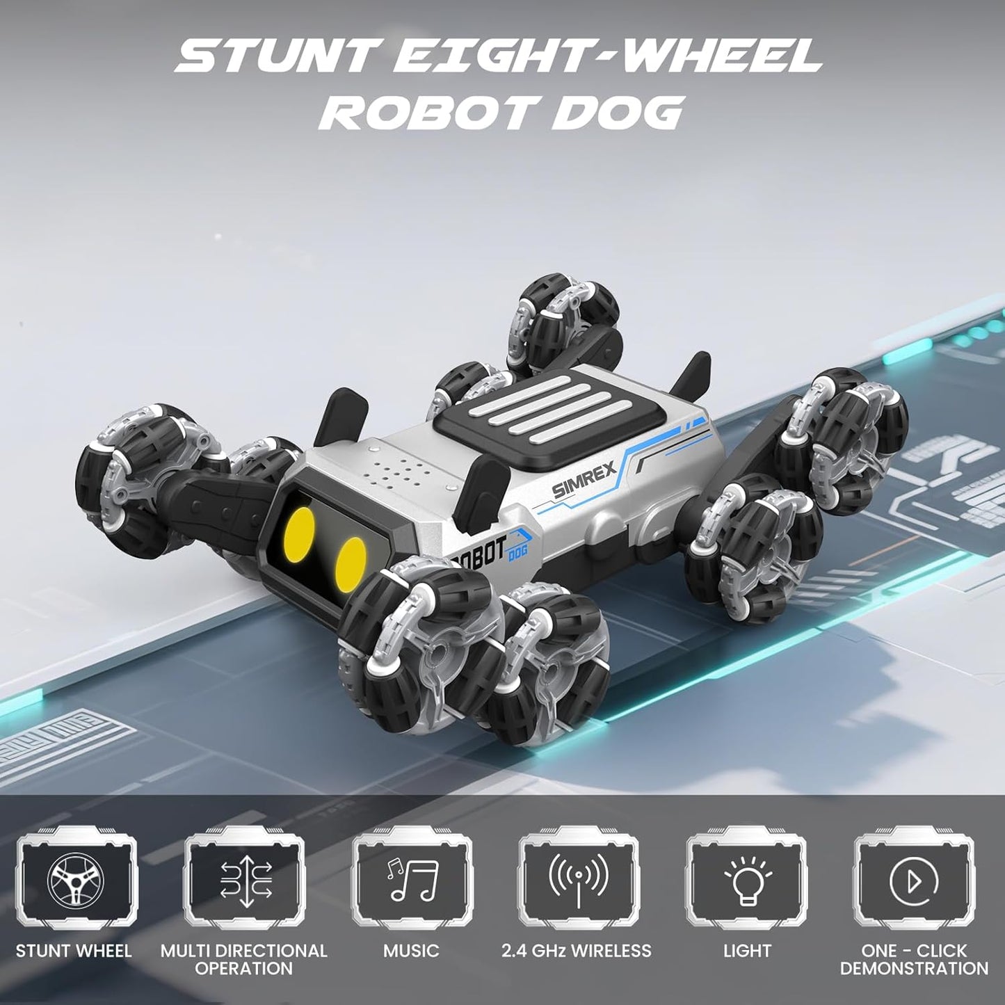 Robot Dog RC Stunt Car Toys - Gesture Sensing Remote Control car with Mecanum Wheels, LED Eyes, 3 Sound Effects, Birthday Gift for Kids Boys Girls