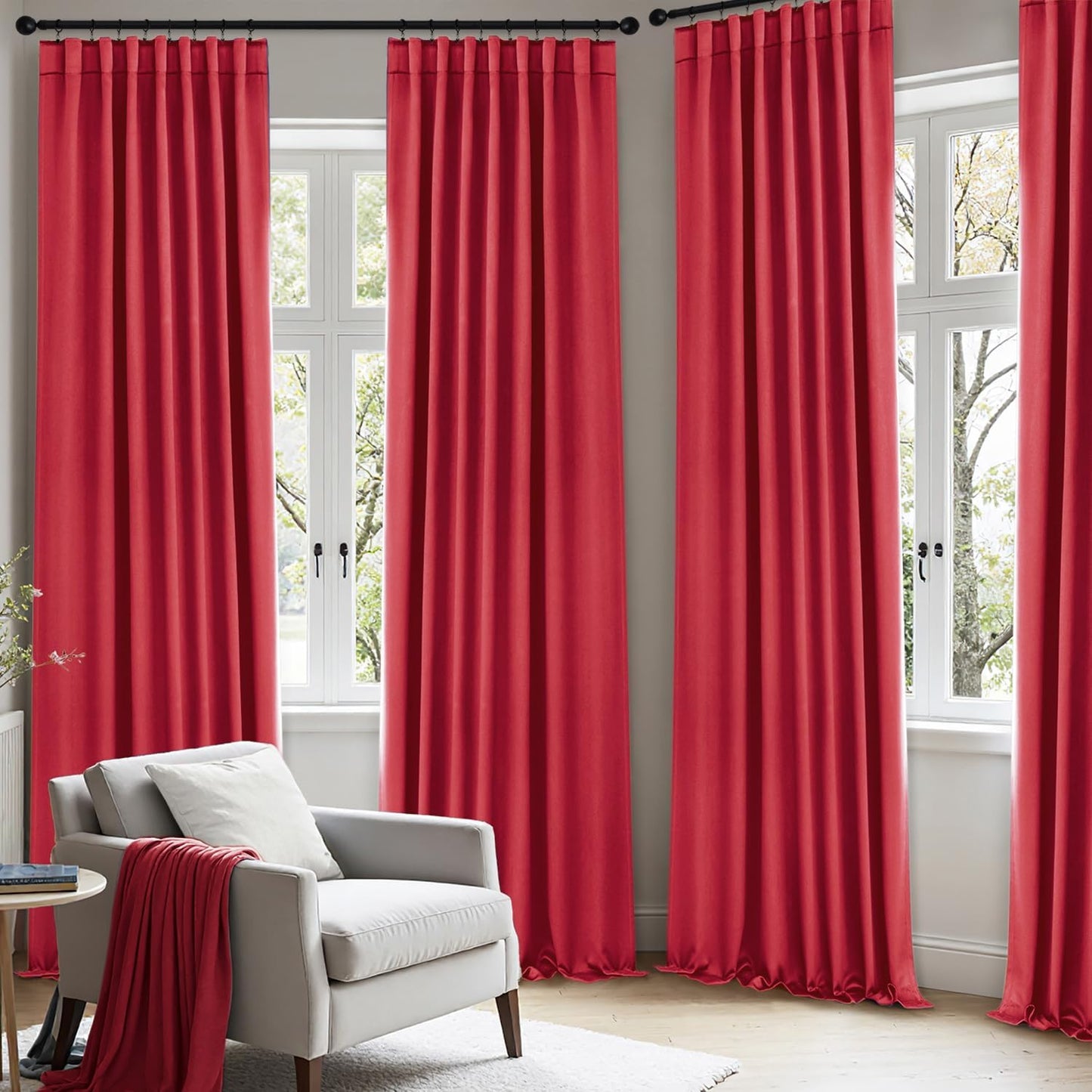 ANRODUO Back Tab Blackout Curtains for Bedroom Living Room, Rod Pocket Pinch Pleated Thermal Insulated Room Darkening Curtains 84 Inches Long 2 Panels, Red, 42 x 84 Inch