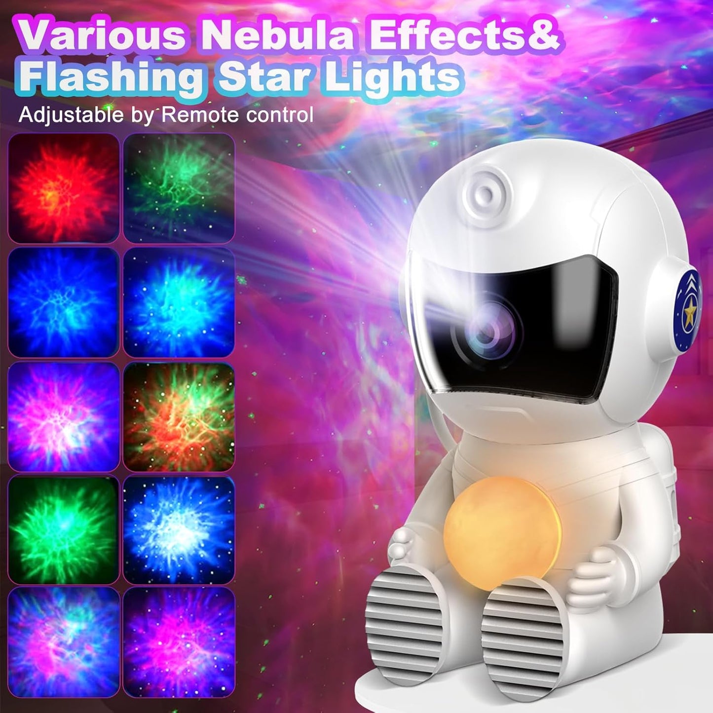 XIAOER Astronaut Galaxy Projector with Moon, Star Projector Night Light for Bedroom, Starry Nebula Space Projector Ceiling Lamp with Timer and Remote Control for Kids Adults