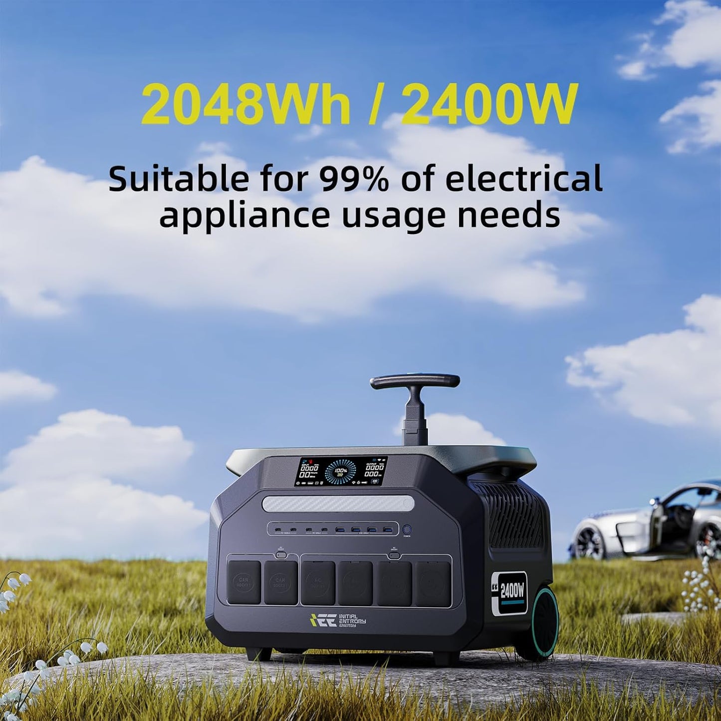 IEE 2048Wh/2400W Solar power station With 2*200W Solar Panel,P2400 Solar Generator,1800W Super Fast Charging, LiFePO4 (LFP) Battery,APP Control Emergency Power Station for Home, Camping,Power Outages