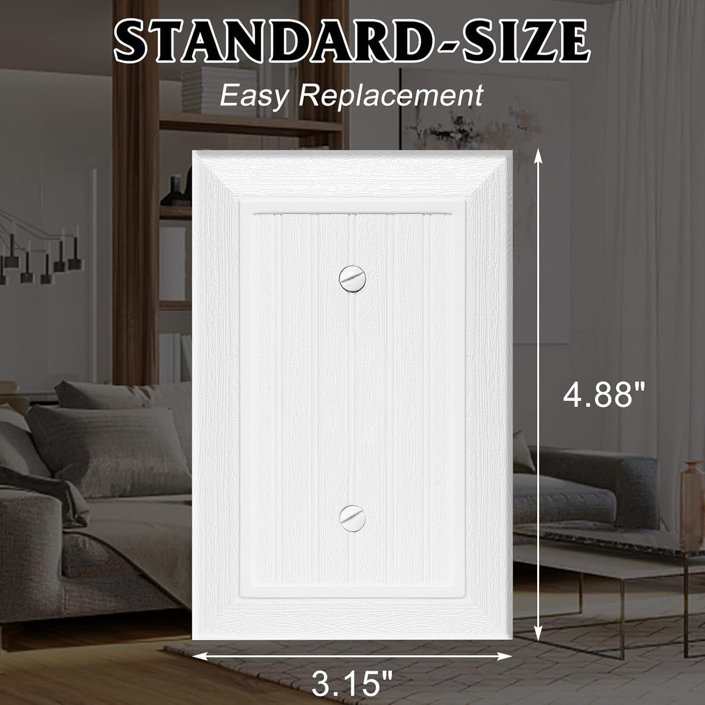 Modern Decorative Wall Plate Switch Plate Outlet Cover, Vintage Retro Wood Grain Design(Single Blank-10 Pack, White)