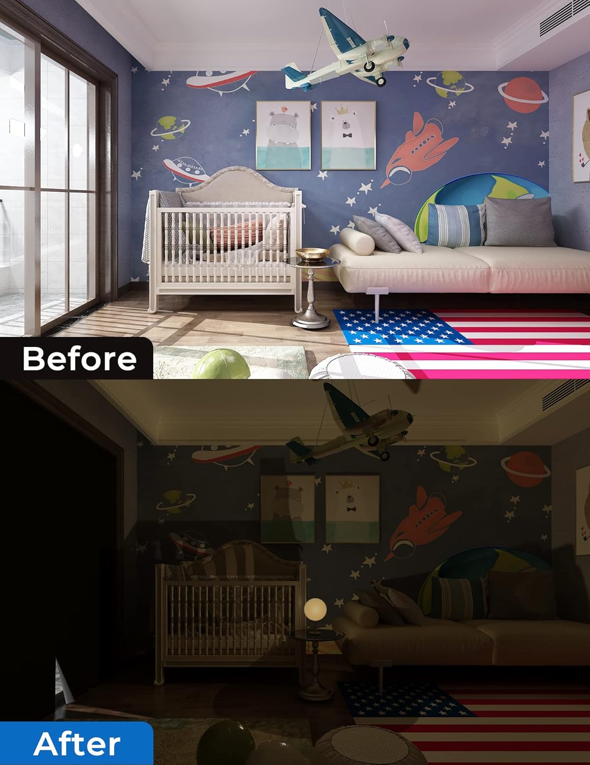 Sumobaby Blackout Curtains for Bedroom Portable 32"x63",No Drill Blackout Shades with Upgraded Hook&Loop Tapes,100% Black Out Window Cover,Thermal Insulated Blinds for Bedroom,Nursery(1 Panel,Black)