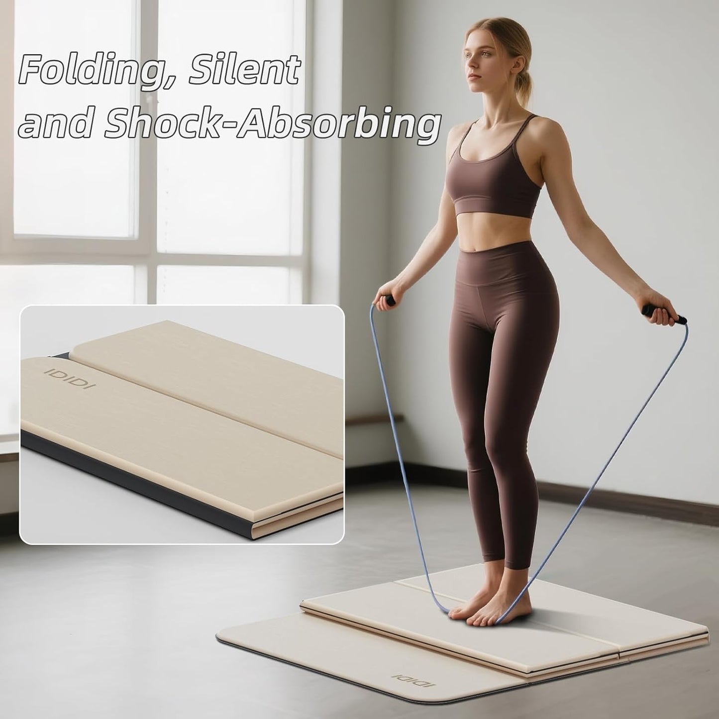 Foldable Yoga Mat Extra Thick 0.32 Inches Eco-Friendly POE Material, Non-Slip Design Fitness Mats, Multi-Purpose Workout Mats For Studio or Home Use (70 x 24 x 0.32 inches）