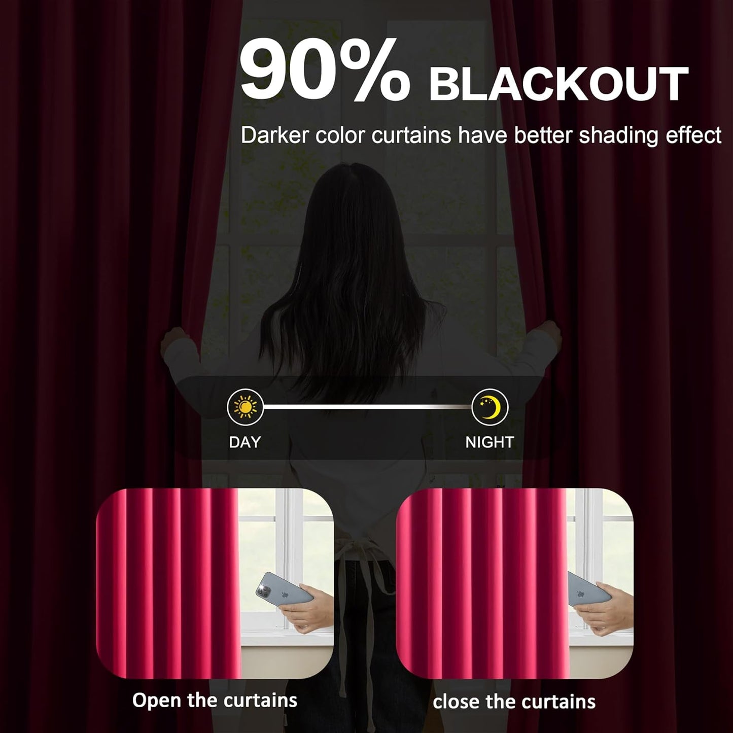 KEQIAOSUOCAI Pinch Pleated Curtains 108 Inches Long, Energy Saving Window Treatment Privacy Drapery for Living Room, Vertical Track System Elegant Hook Panels(Hot Pink, 2 PCs, W40 x L108)