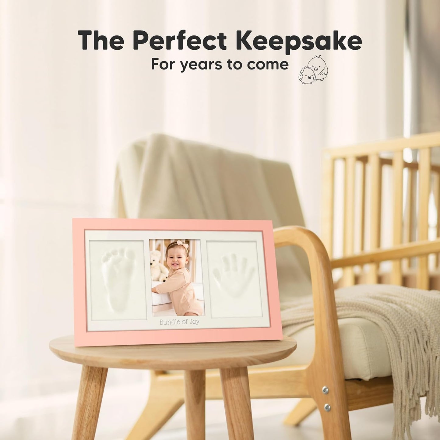 Baby Hand and Footprint Kit - Clay Handprint Keepsake Frame, Newborn Nursery Picture Frame, Personalized New Mom Gifts for Baby Shower & Registry (Sweet Pink)