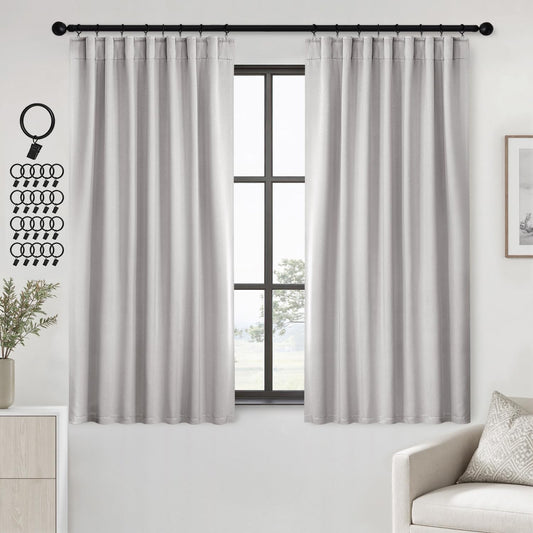 ANRODUO Back Tab Blackout Curtains for Bedroom Living Room, Rod Pocket Pinch Pleated Thermal Insulated Room Darkening Curtains 72 Inches Long 2 Panels, Greyish White, 42 x 72 Inch