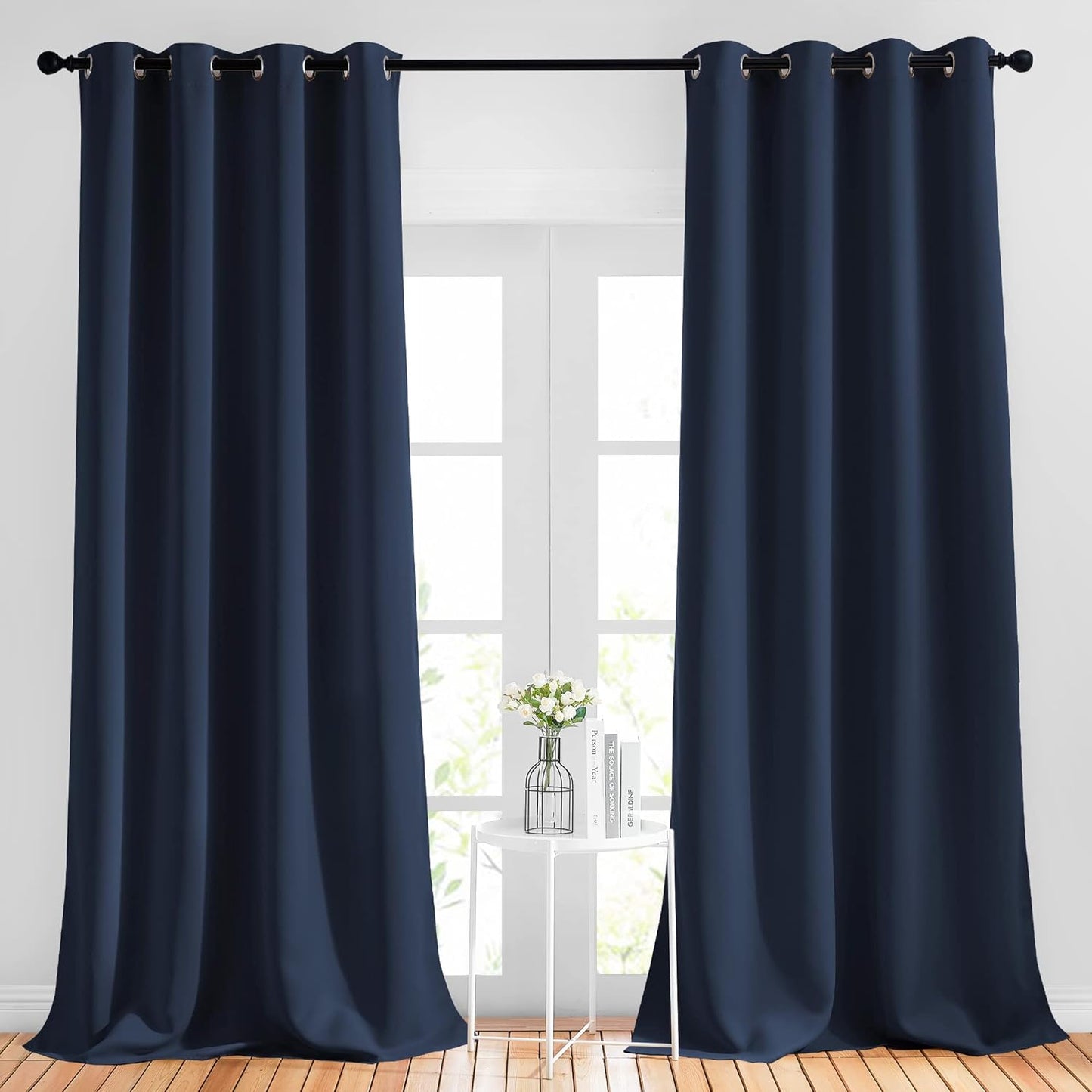 NICETOWN Window Drapes Long Curtains - (52 inches Wide x 120 inches Long, Navy, 2 Pieces) Living Room Panels Grommet Top Window Treatment for Hall & Guest Room