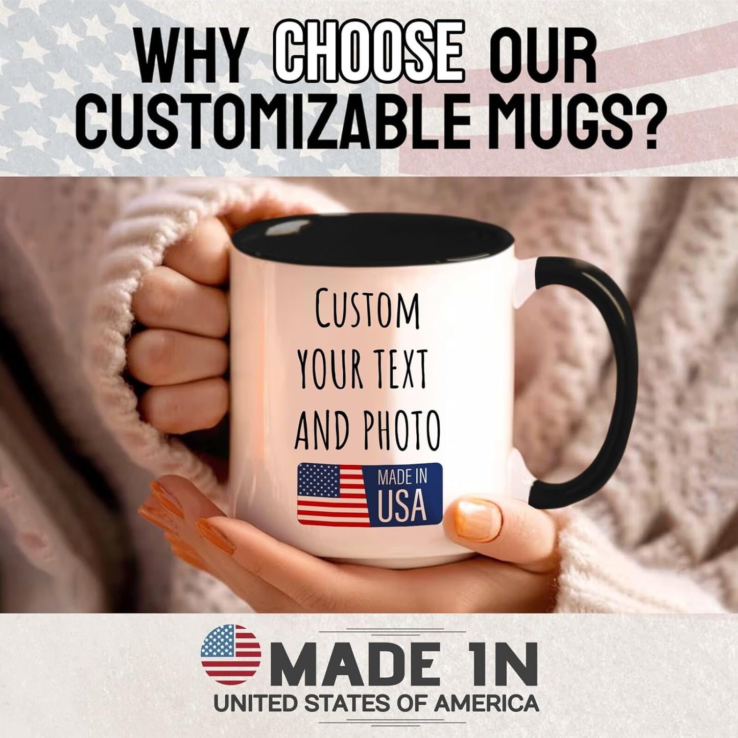 Ship Next Day Custom Mug Design Your Own Photo Text Personalized Picture Gifts for Women Men Customized Gift Idea Personalized Coffee Mugs 11oz Black Handle