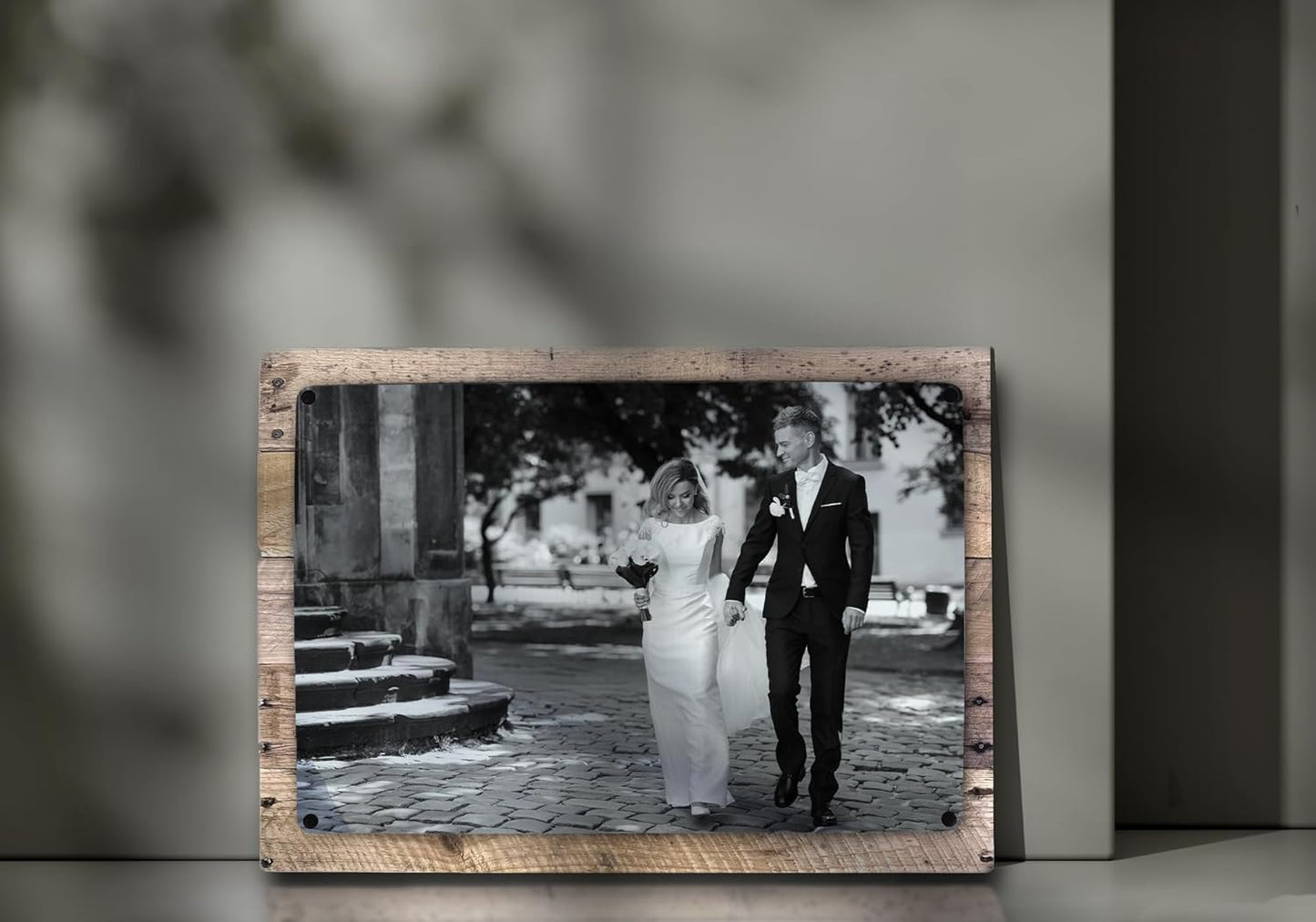 MUNDAZE Custom Portrait Metal Print on Reclaimed Wood Pallet Frame – Personalized Family Photo Gift – Glossy Aluminum Wall Art Keepsake – Made and Shipped in USA (12 x 12)